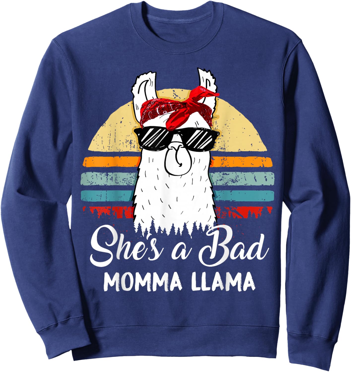 She's a Bad Momma Llama Funny Retro Vintage Mama Sweatshirt - Sweatshirt | Navy