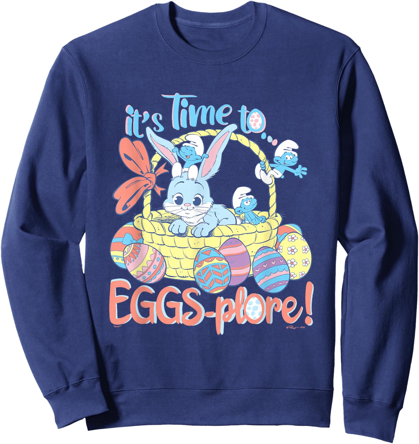 The Smurfs Easter It's Time To Eggs-plore! Cute Bunny Retro Sweatshirt - Sweatshirt | Navy