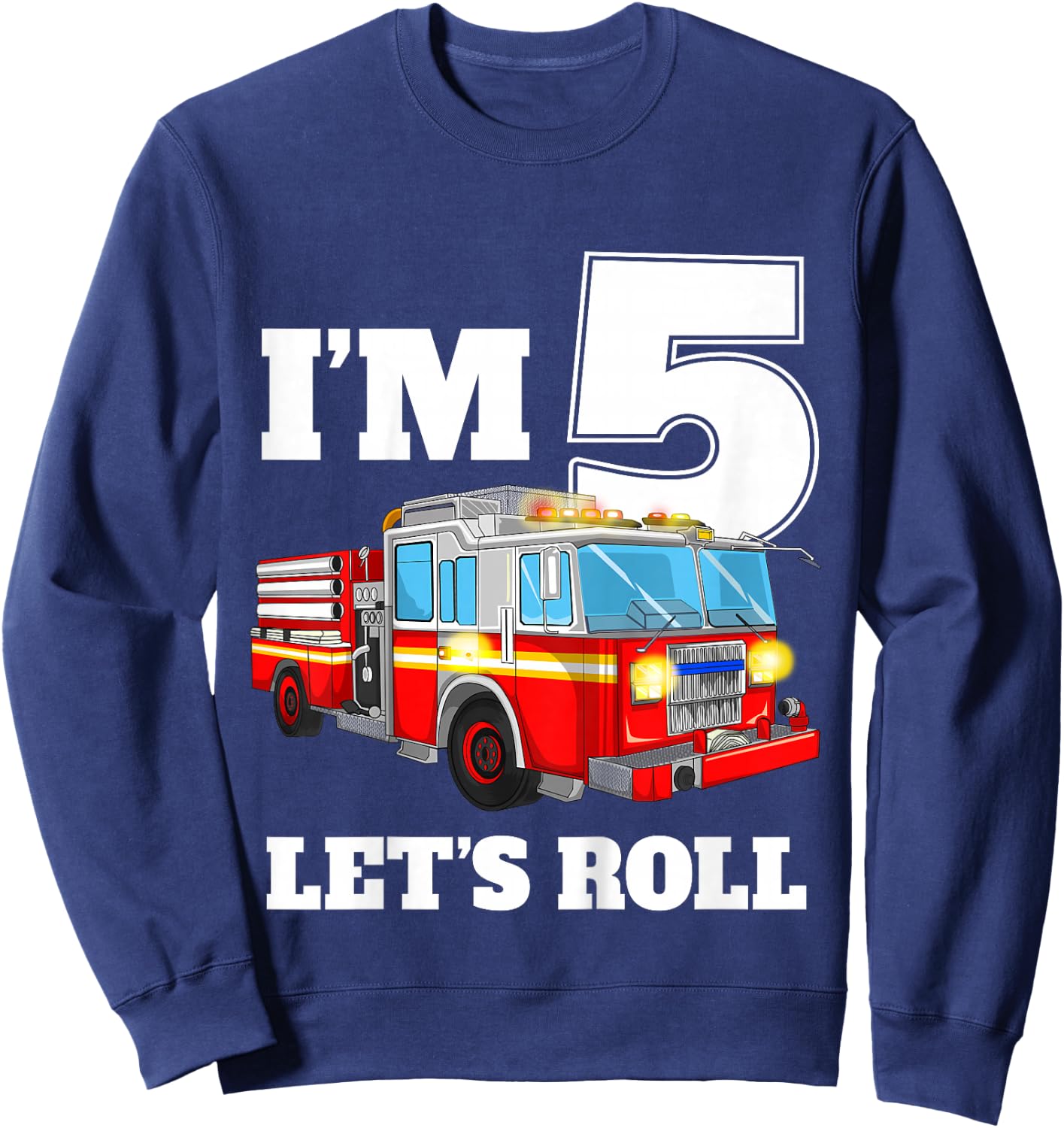 Kids Fire Truck 5th Birthday Boy 5 Year Old Five Firefighter Sweatshirt - Sweatshirt | Navy