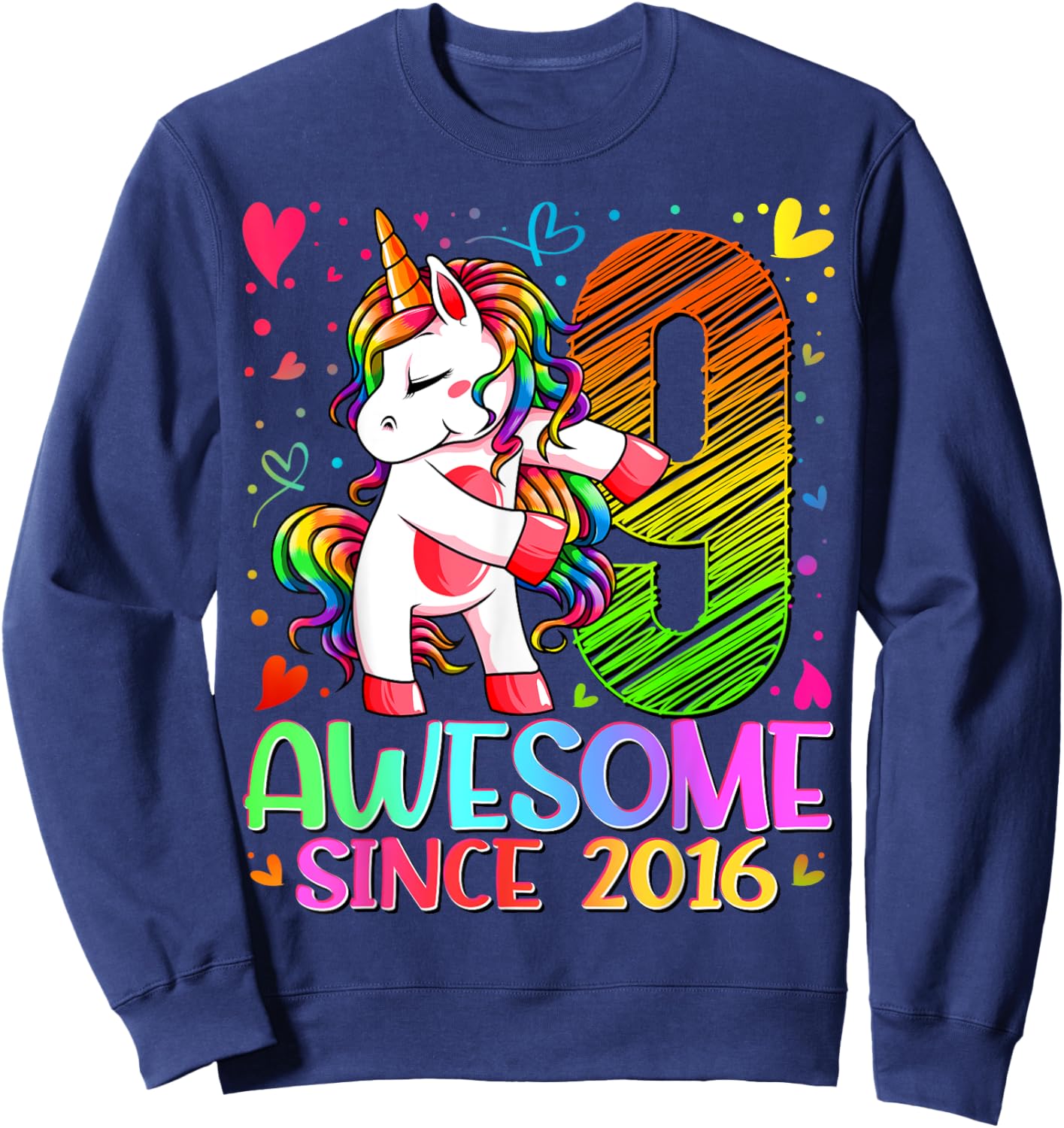 9 Year Old Unicorn Gifts For Girls 9th Birthday Girl Party Sweatshirt - Sweatshirt | Navy