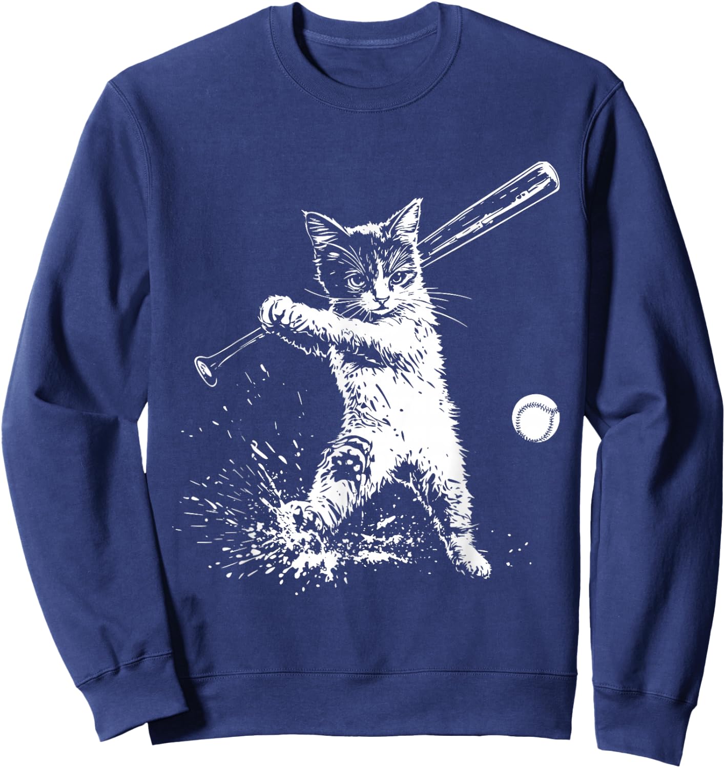 Funny Cat Baseball Graphic Sweatshirt - Sweatshirt | Navy