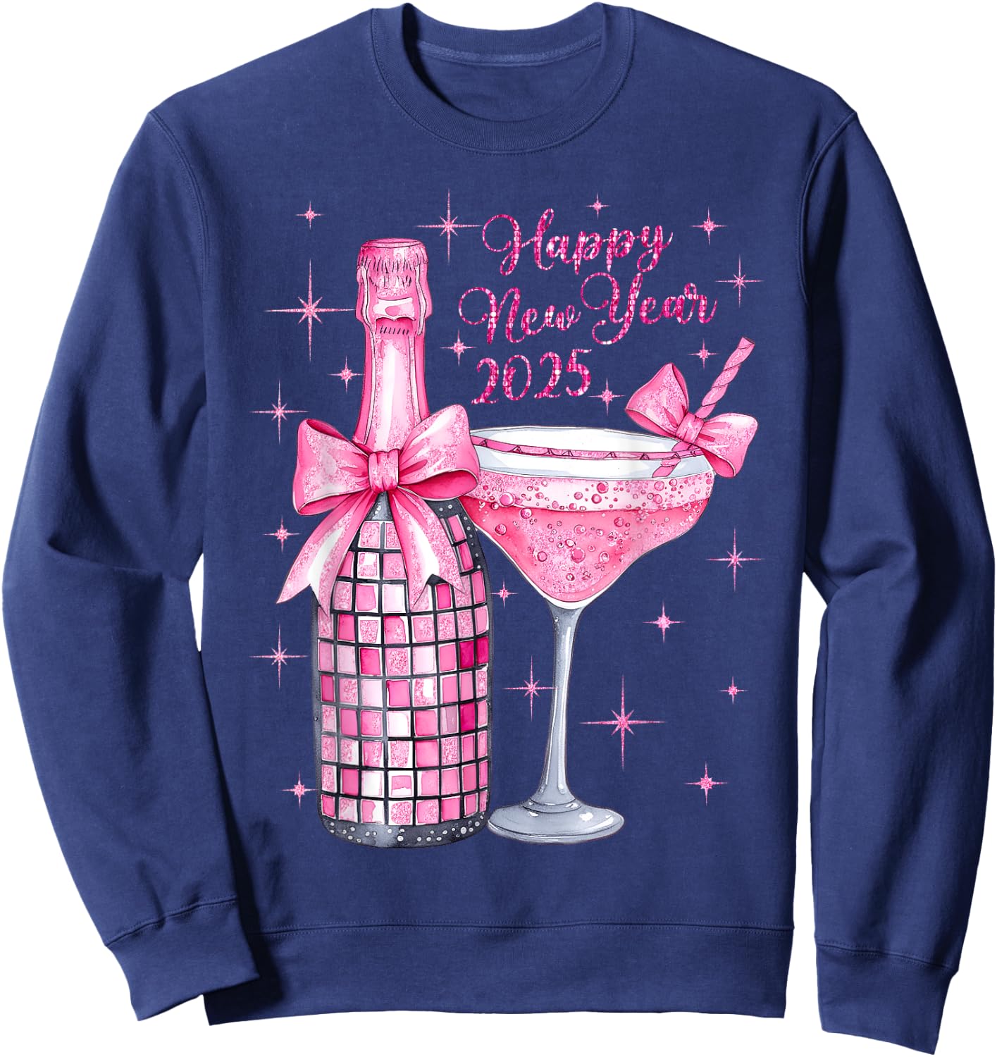 Pink Champagne Wine Bottle Disco Balls New Years 2025 Sweatshirt - Sweatshirt | Navy