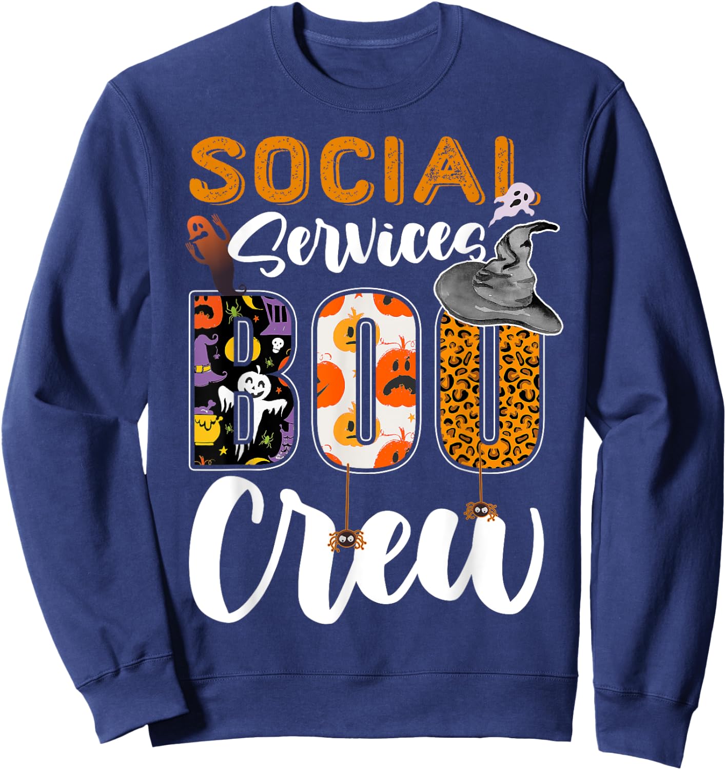 Social Services Boo Crew Halloween Matching Social Worker Sweatshirt - Sweatshirt | Navy