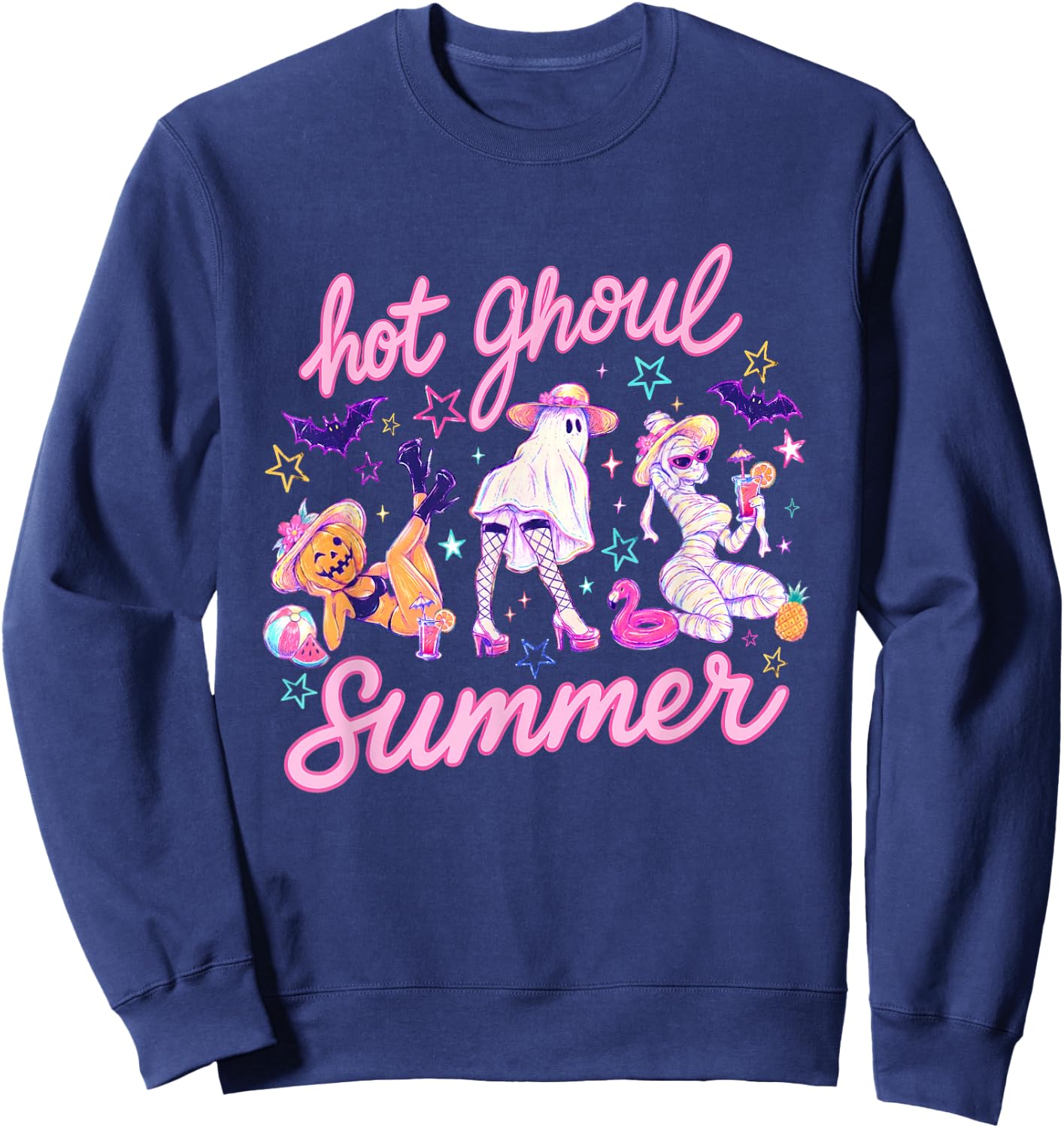 Hot Ghoul Summer Halloween Funny Ghost Spooky Vibes Sweatshirt - Sweatshirt | Navy