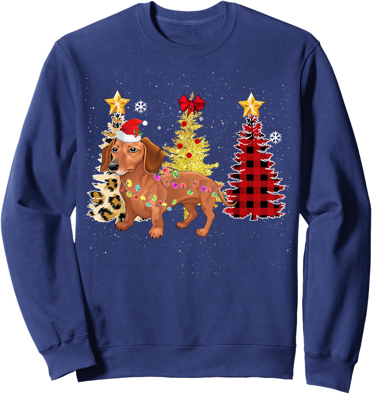 Santa Dachshund Christmas Tree Lights Sweatshirt - Sweatshirt | Navy