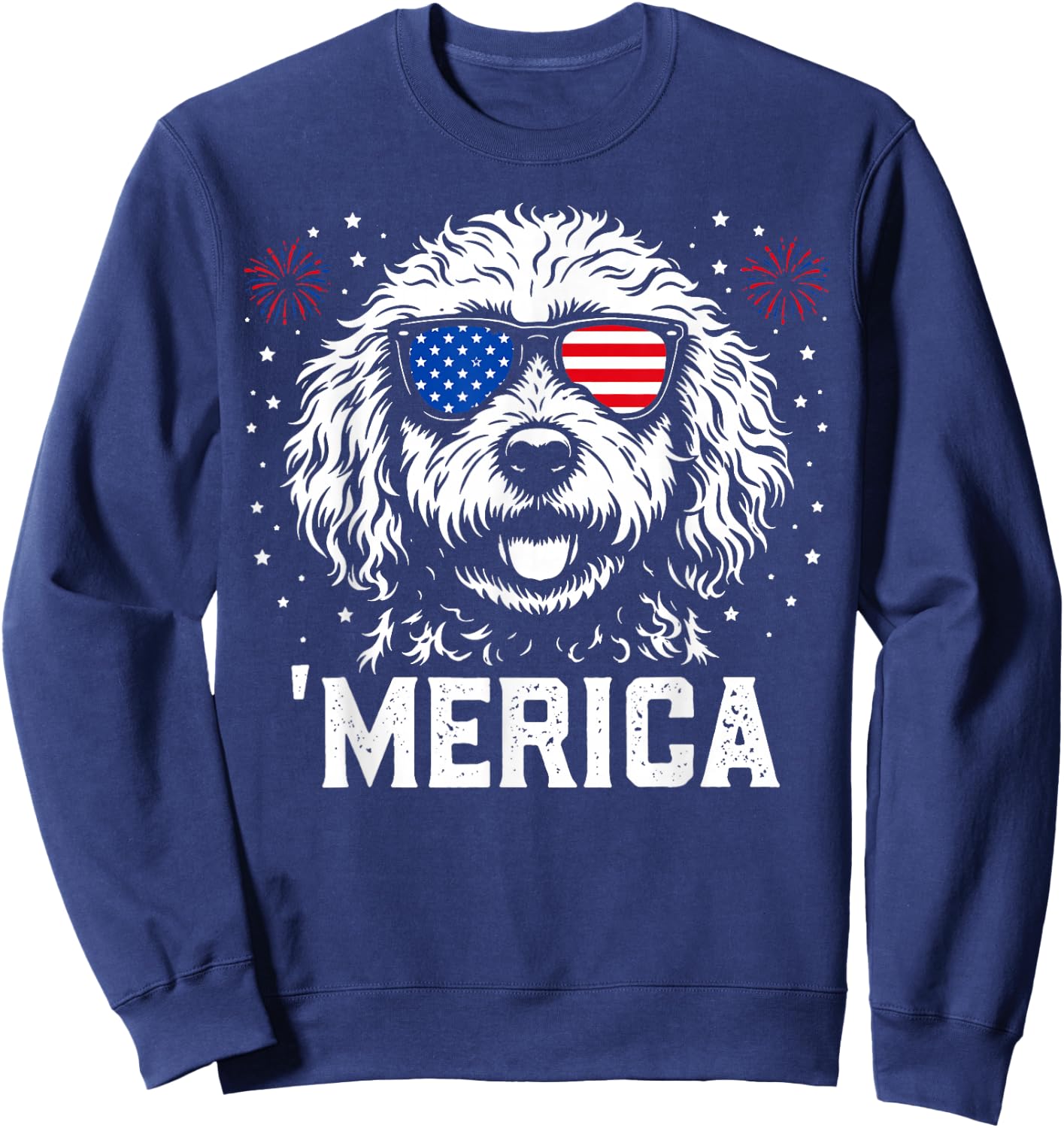 'Merica Patriotic Goldendoodle American Flag Dog Lover Art Sweatshirt - Sweatshirt | Navy