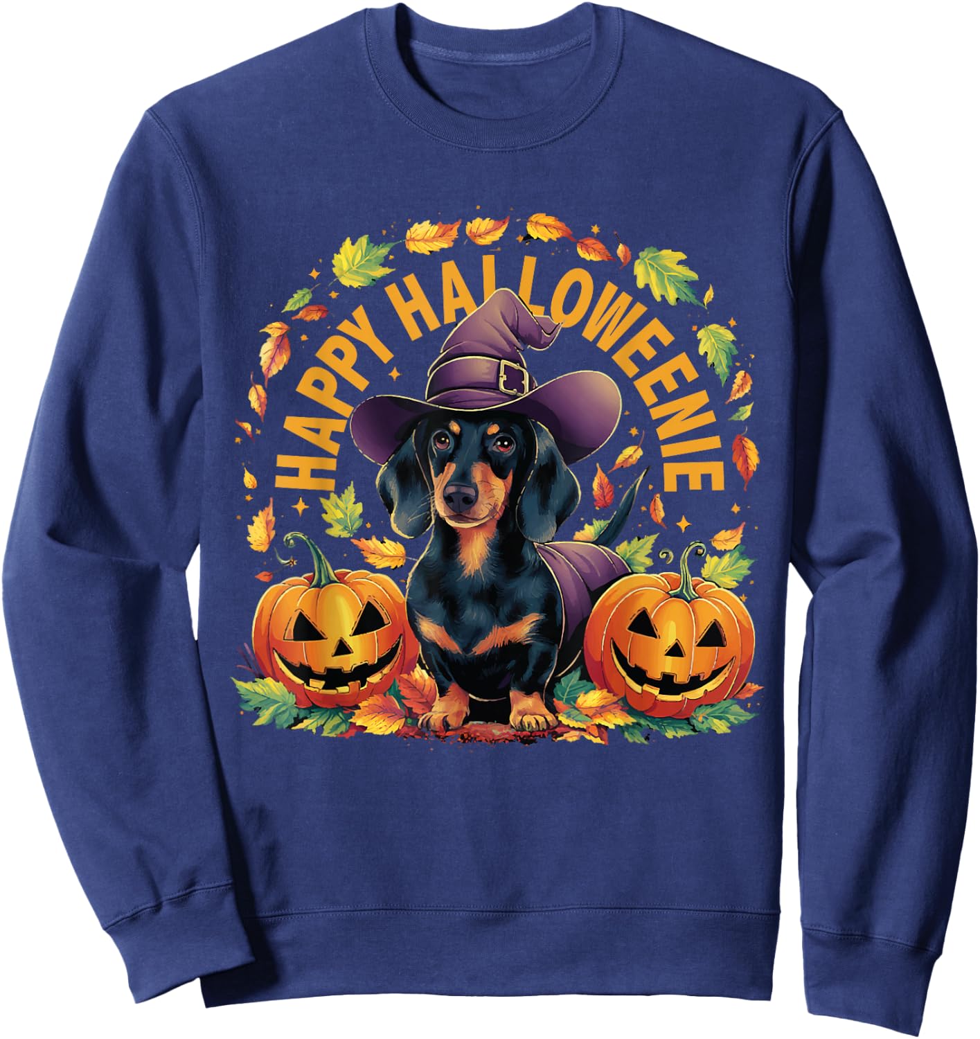 Happy Halloweenie Dachshund Halloween Sweatshirt - Sweatshirt | Navy