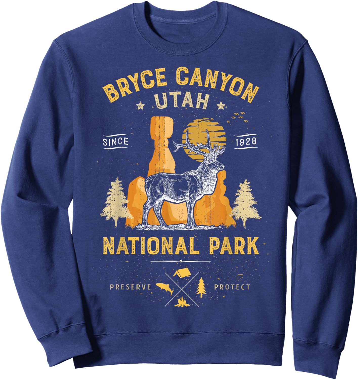 Bryce Canyon National Park T shirt Vintage Utah Deer Elk Sweatshirt - Sweatshirt | Navy