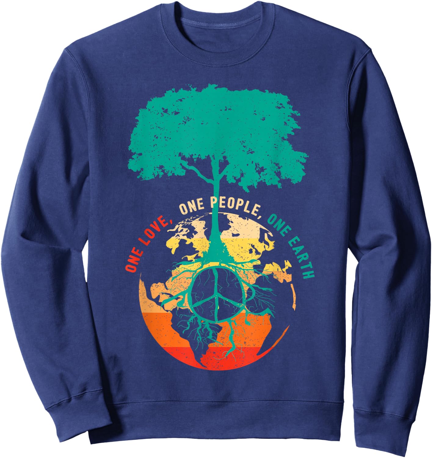 World Peace Tree Love People Earth Day 60s 70s Hip Sweatshirt - Sweatshirt | Navy