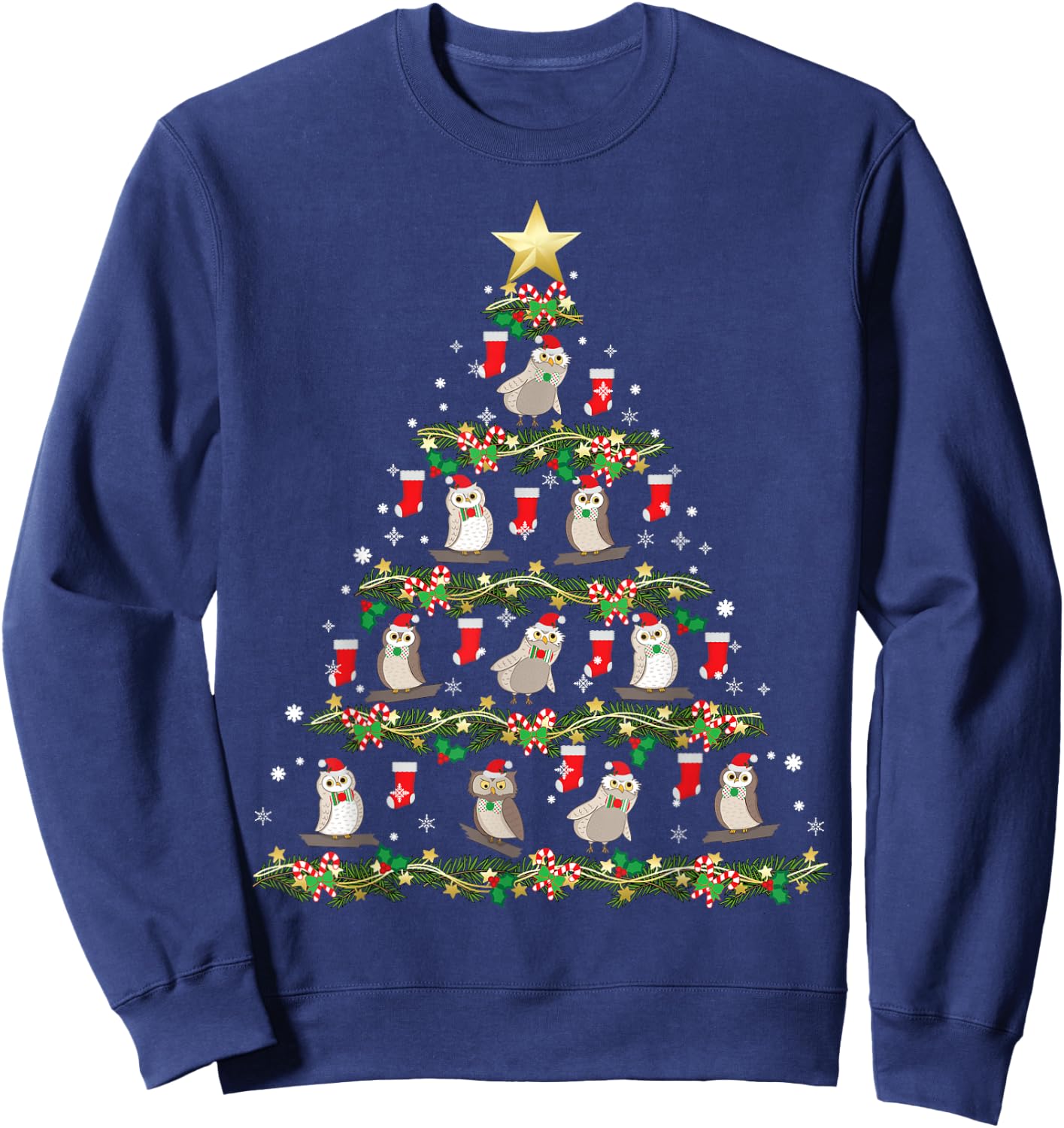 Christmas Animals Designs Owl Christmas Tree Sweatshirt - Sweatshirt | Navy