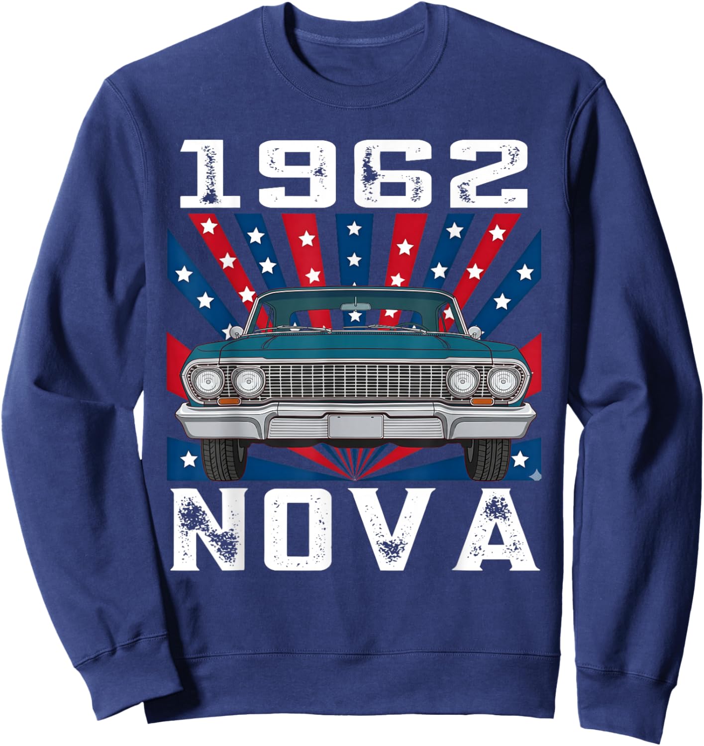 1962 62 Nova Silhouette Muscle Car American Flag Sweatshirt - Sweatshirt | Navy