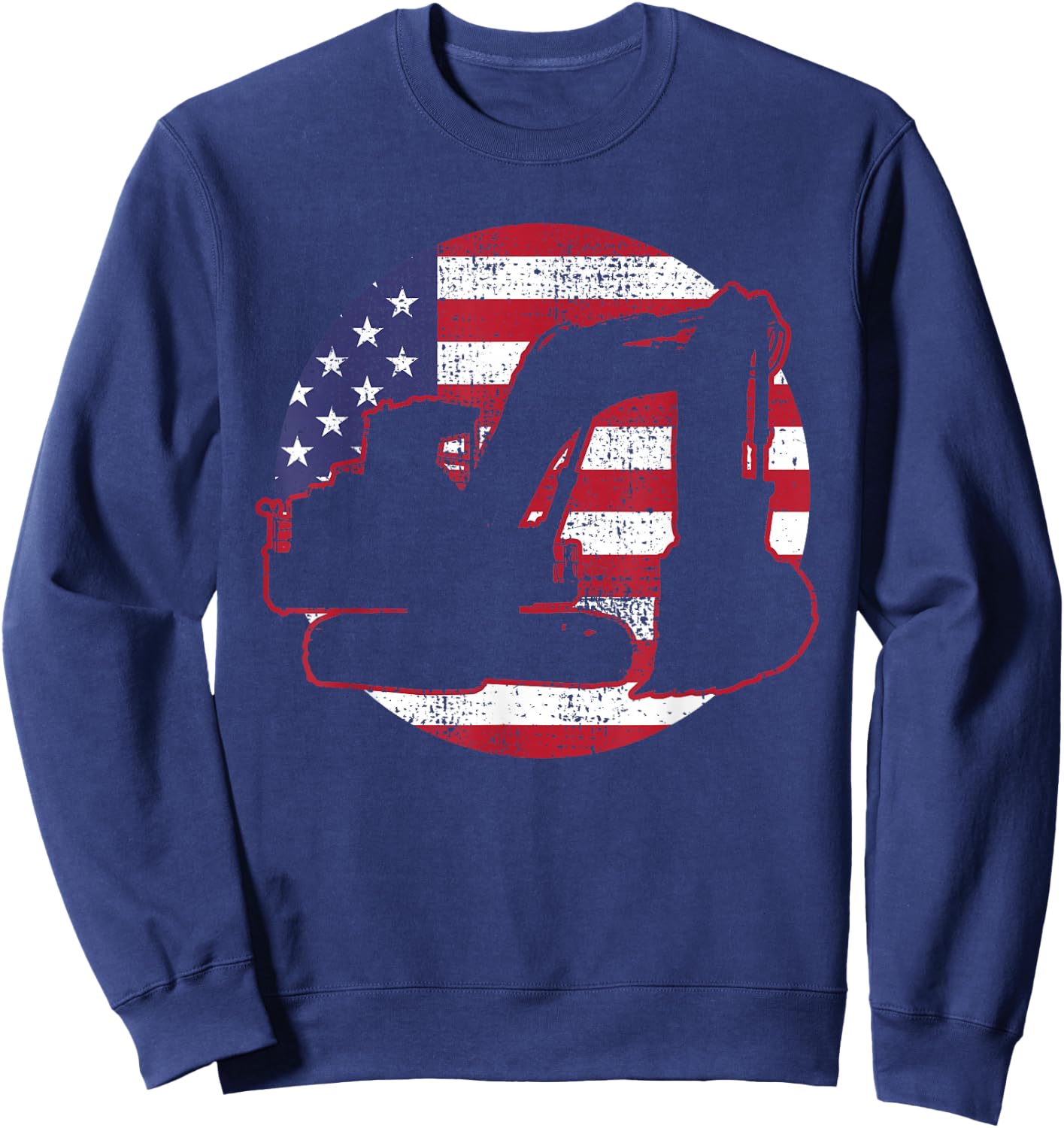 Excavator Digger USA Flag Vintage Sweatshirt - Sweatshirt | Navy