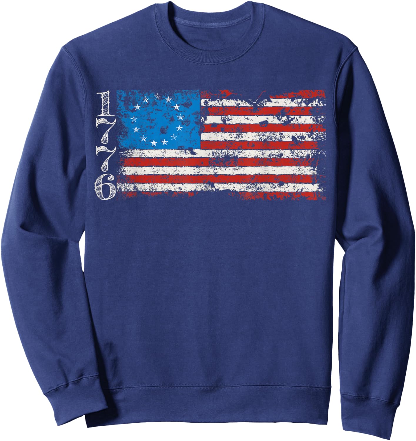 Betsy Ross 1776 13 Stars Distressed USA Patriotic Flag Sweatshirt - Sweatshirt | Navy