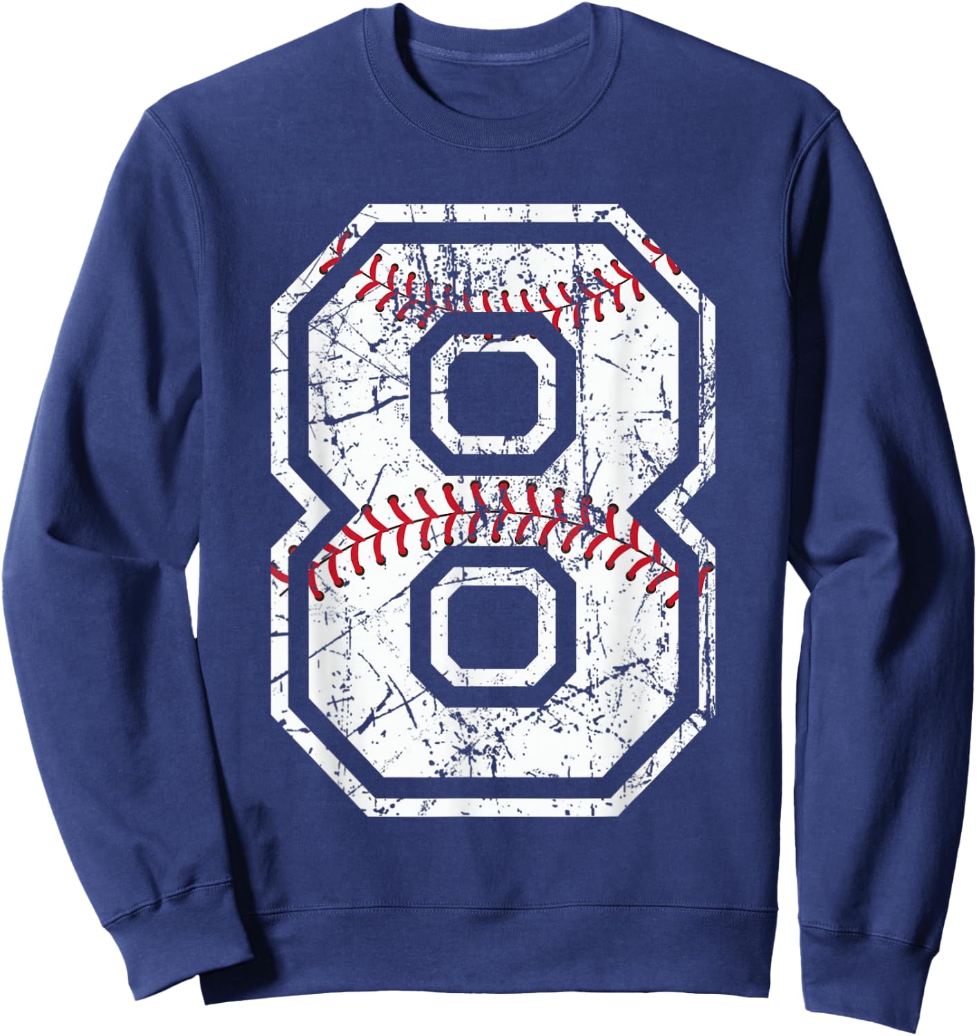 Baseball Jersey Number 8 Vintage Distressed Graphic Sweatshirt - Sweatshirt | Navy
