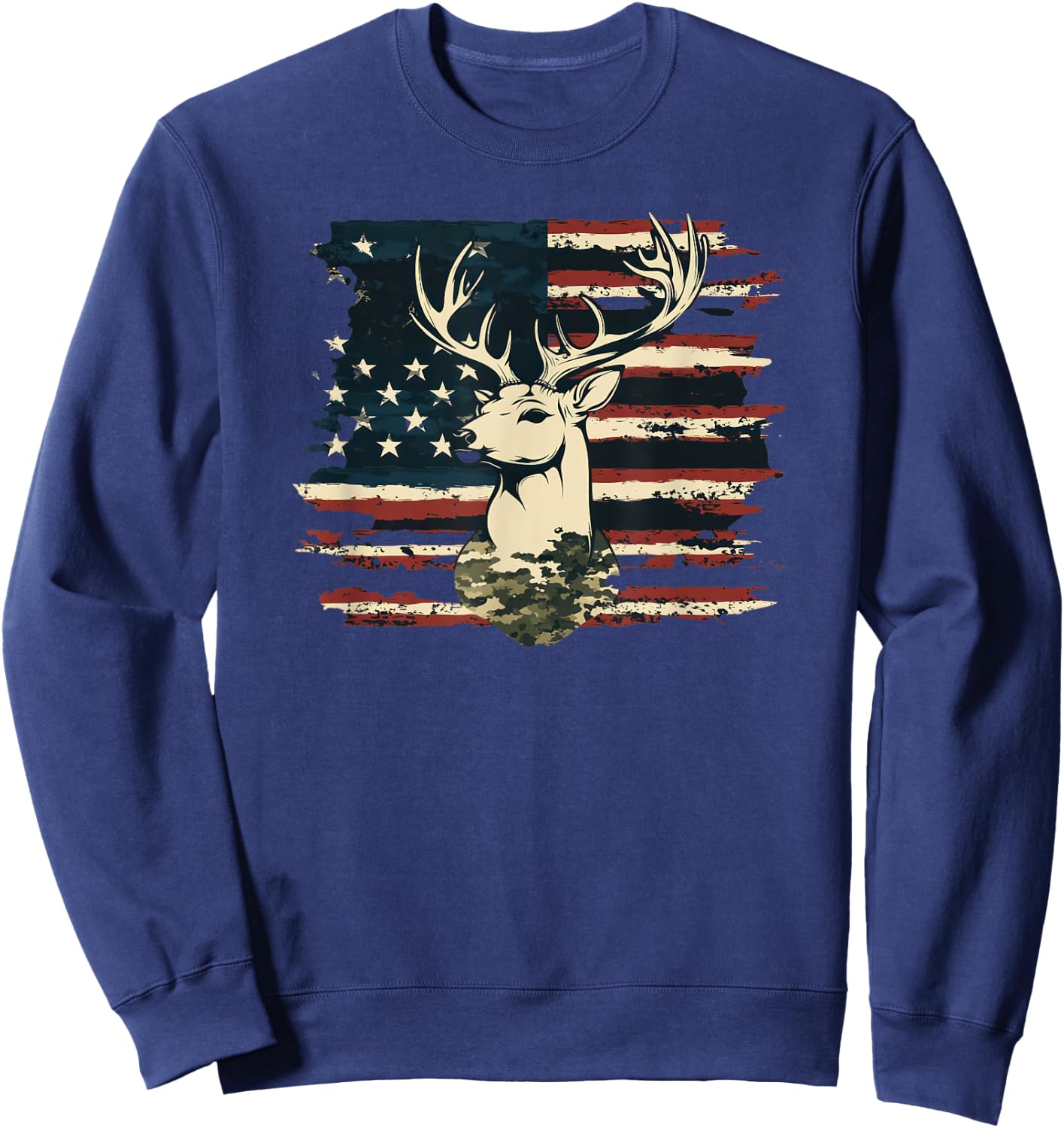 Deer Camo USA Flag Deer Elk Buck Hunting Graphic Sweatshirt - Sweatshirt | Navy