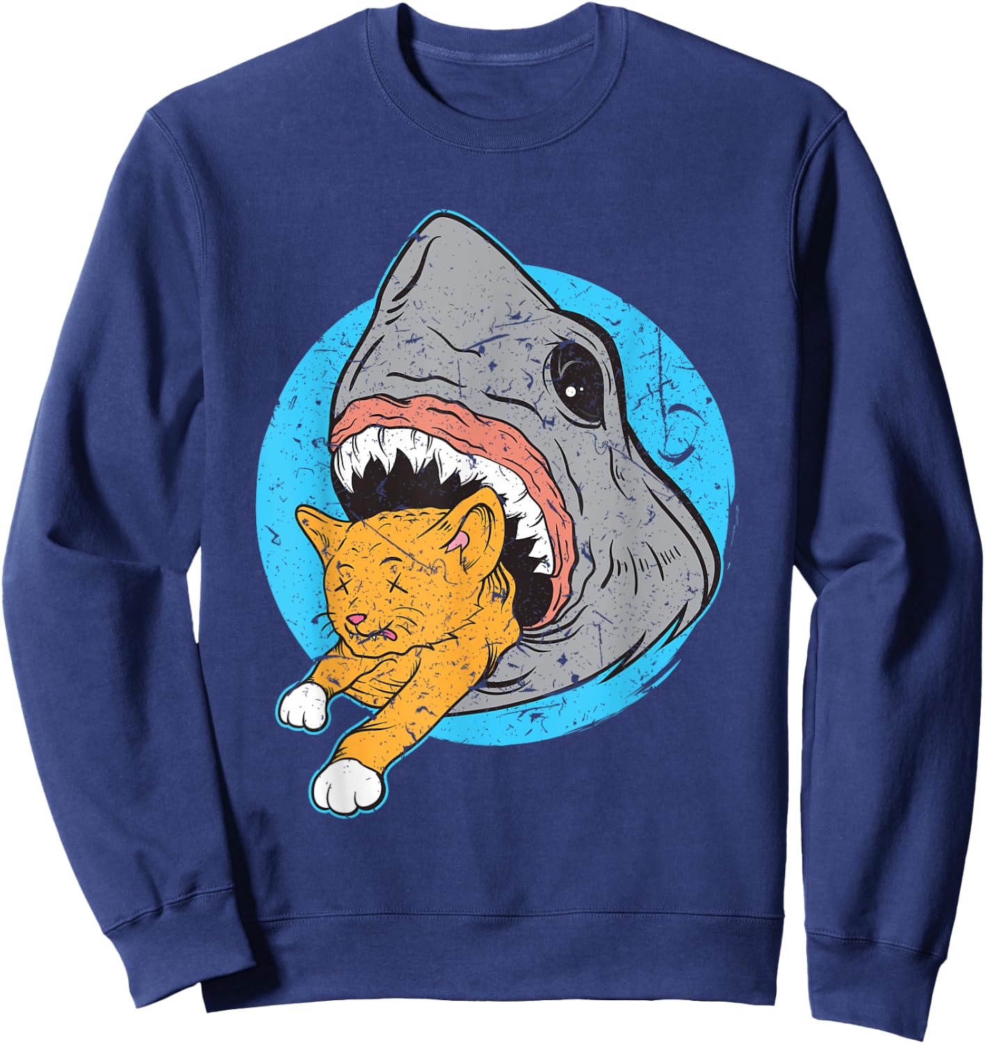 Shark Eating Kitty Cat Design Sweatshirt - Sweatshirt | Navy