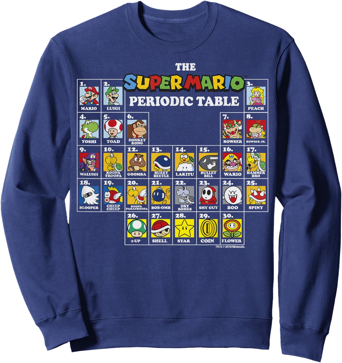 Super Mario Periodic Table Of Characters Graphic Sweatshirt - Sweatshirt | Navy