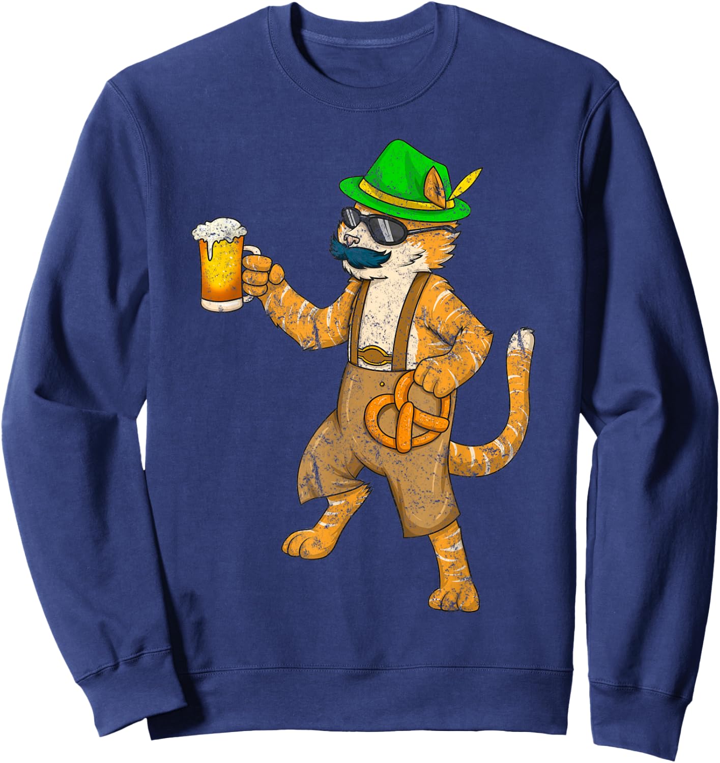 Vintage Oktoberfest Cat Kitten Beer Mug Pretzel Funny Gift Women Sweatshirt - Sweatshirt | Navy