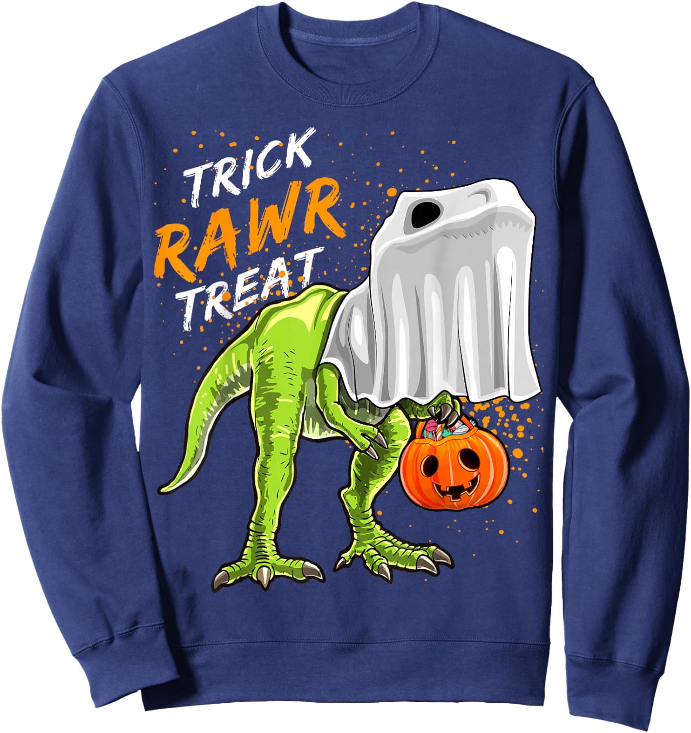 Trick Rawr Treat Halloween T Rex Dinosaur Ghost Gift Boys Sweatshirt - Sweatshirt | Navy
