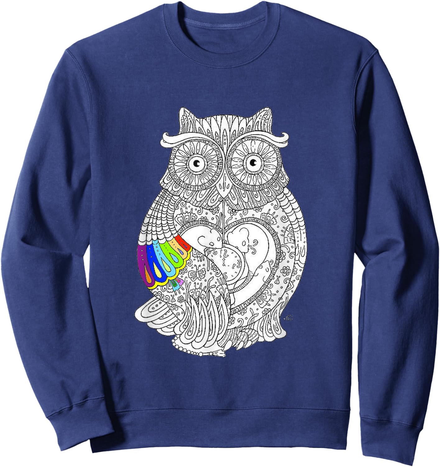 Owl coloring t shirt - adult coloring books t shirt Sweatshirt - Sweatshirt | Navy