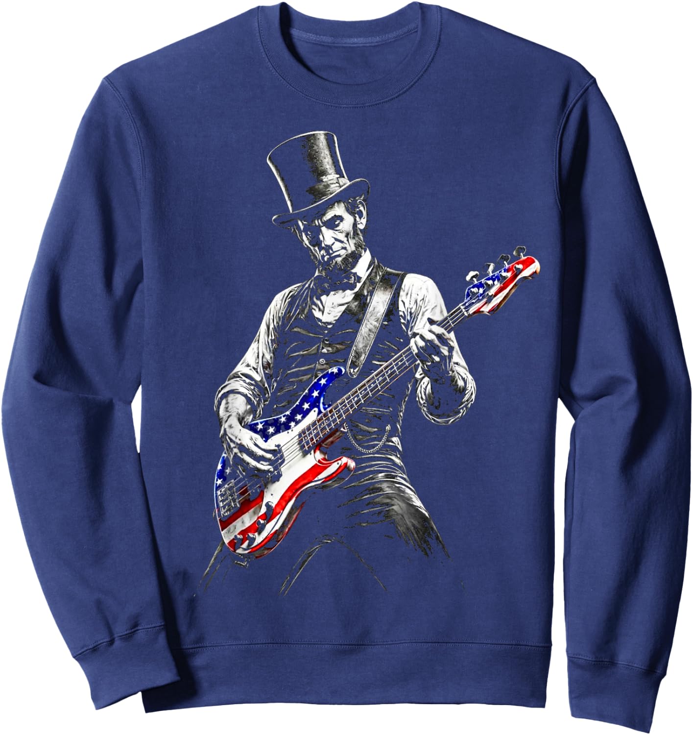 abe Lincoln Playing Guitar USA Flag 4th July Lincoln Guitar Sweatshirt - Sweatshirt | Navy