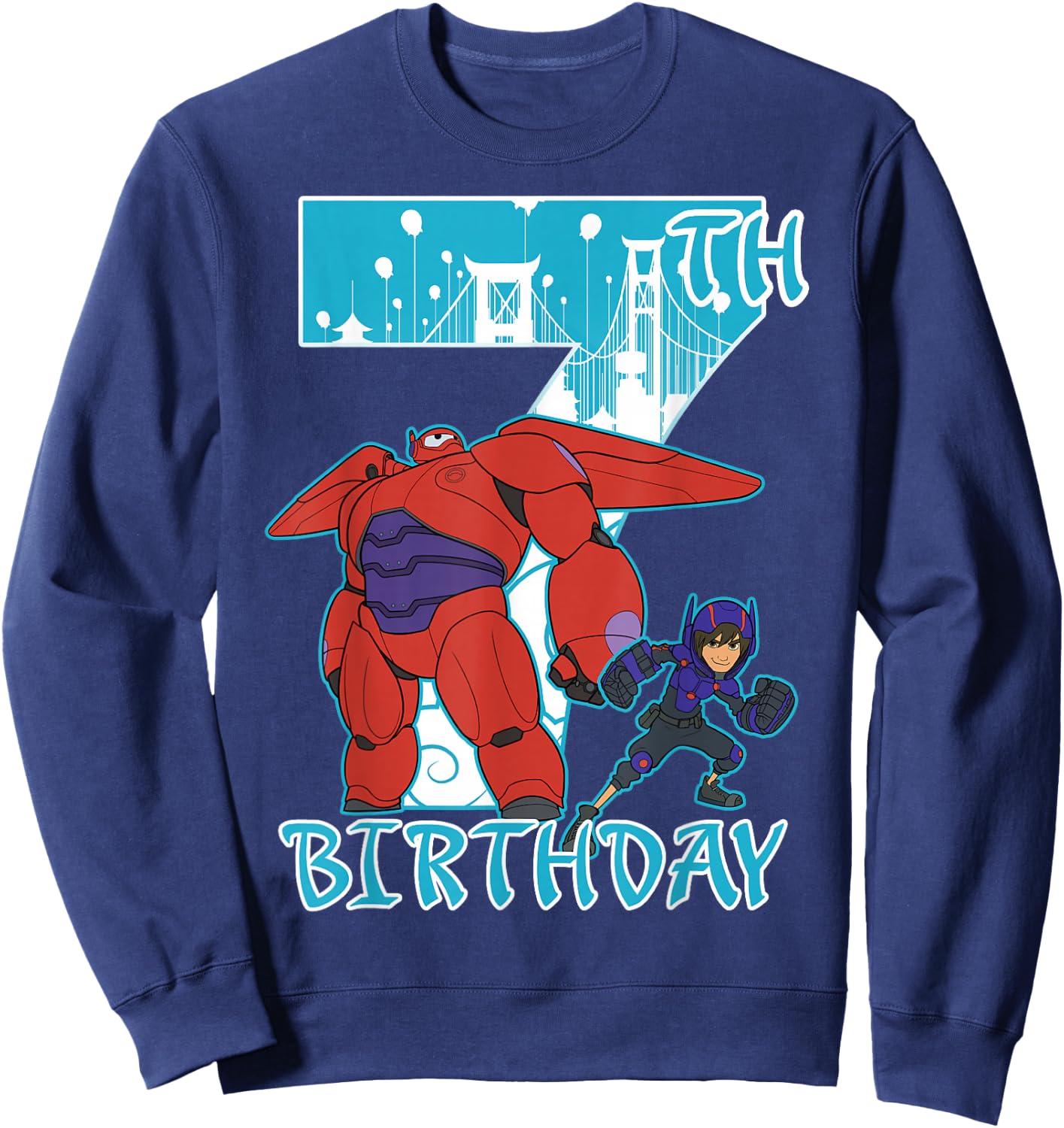Disney Big Hero 6 Baymax Hiro 7th Birthday Graphic Sweatshirt - Sweatshirt | Navy
