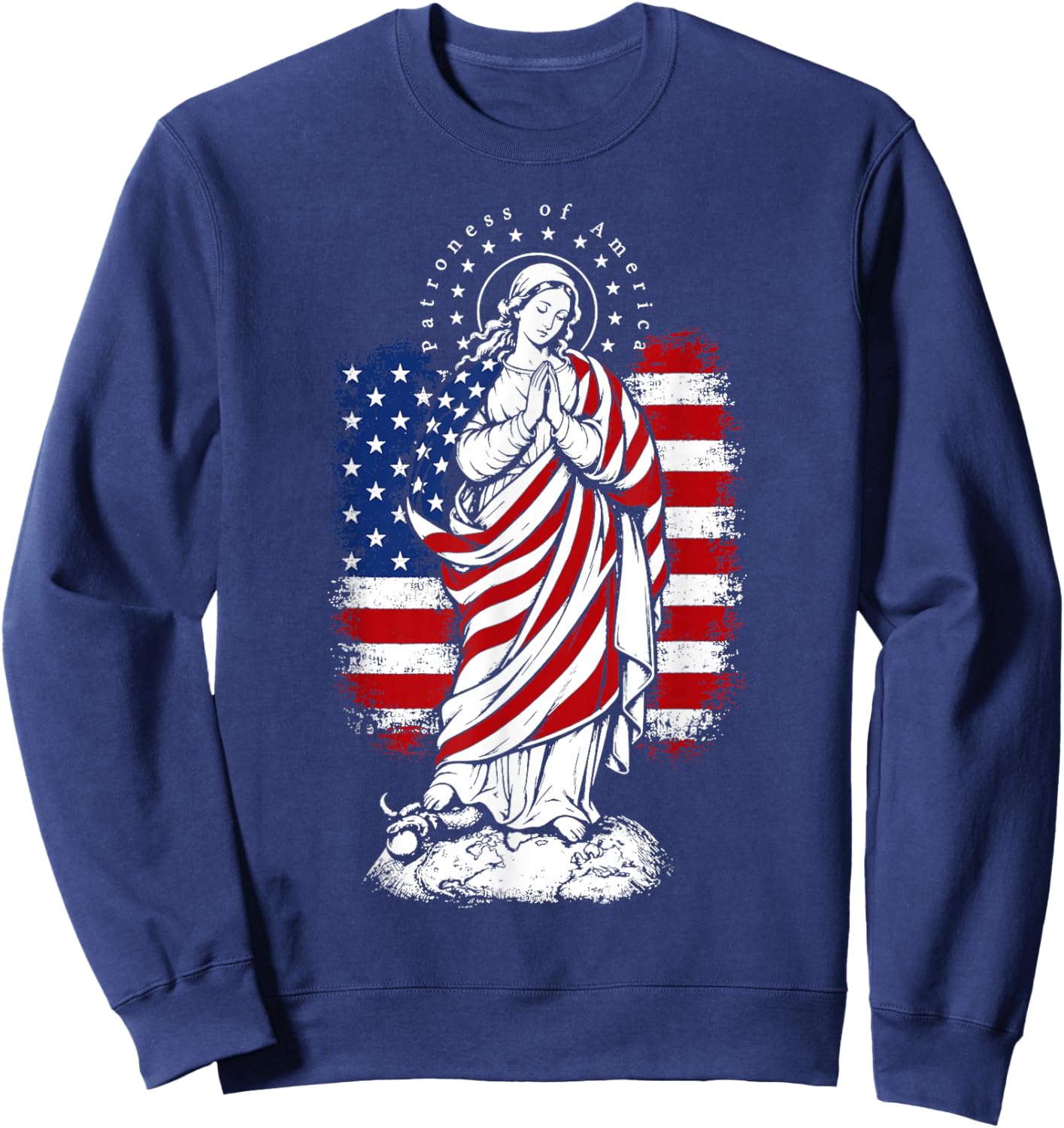 Patroness of The USA Blessed Virgin Mary Catholic Art Sweatshirt - Sweatshirt | Navy