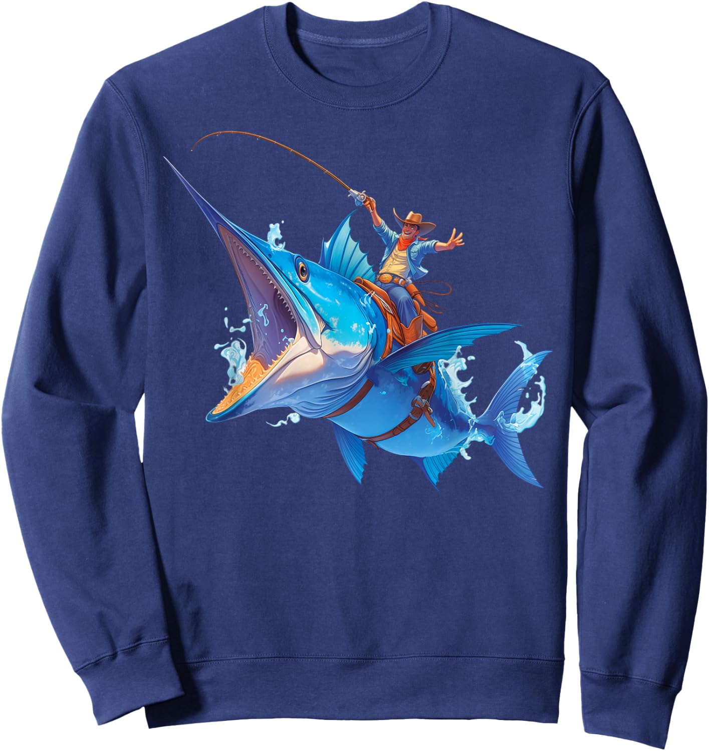 Cool Epic Cowboy Riding a Giant Fish Adventure Sweatshirt - Sweatshirt | Navy