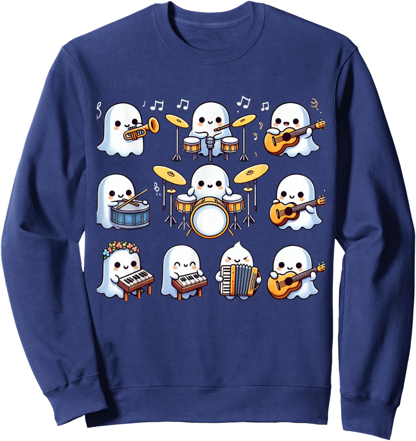 Halloween Music Teacher Ghost Playing Musical Instruments Sweatshirt - Sweatshirt | Navy