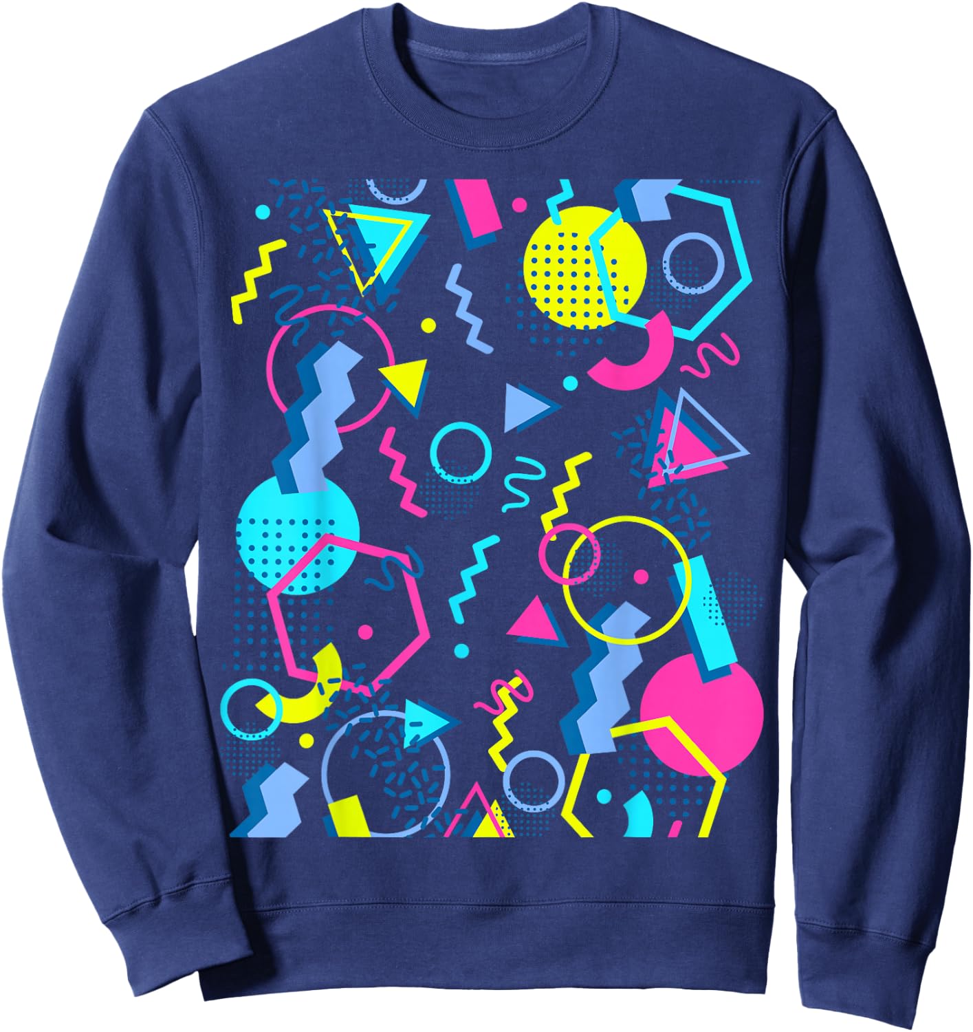 Geometric Pattern 80s 90s Memphis Style Sweatshirt - Sweatshirt | Navy