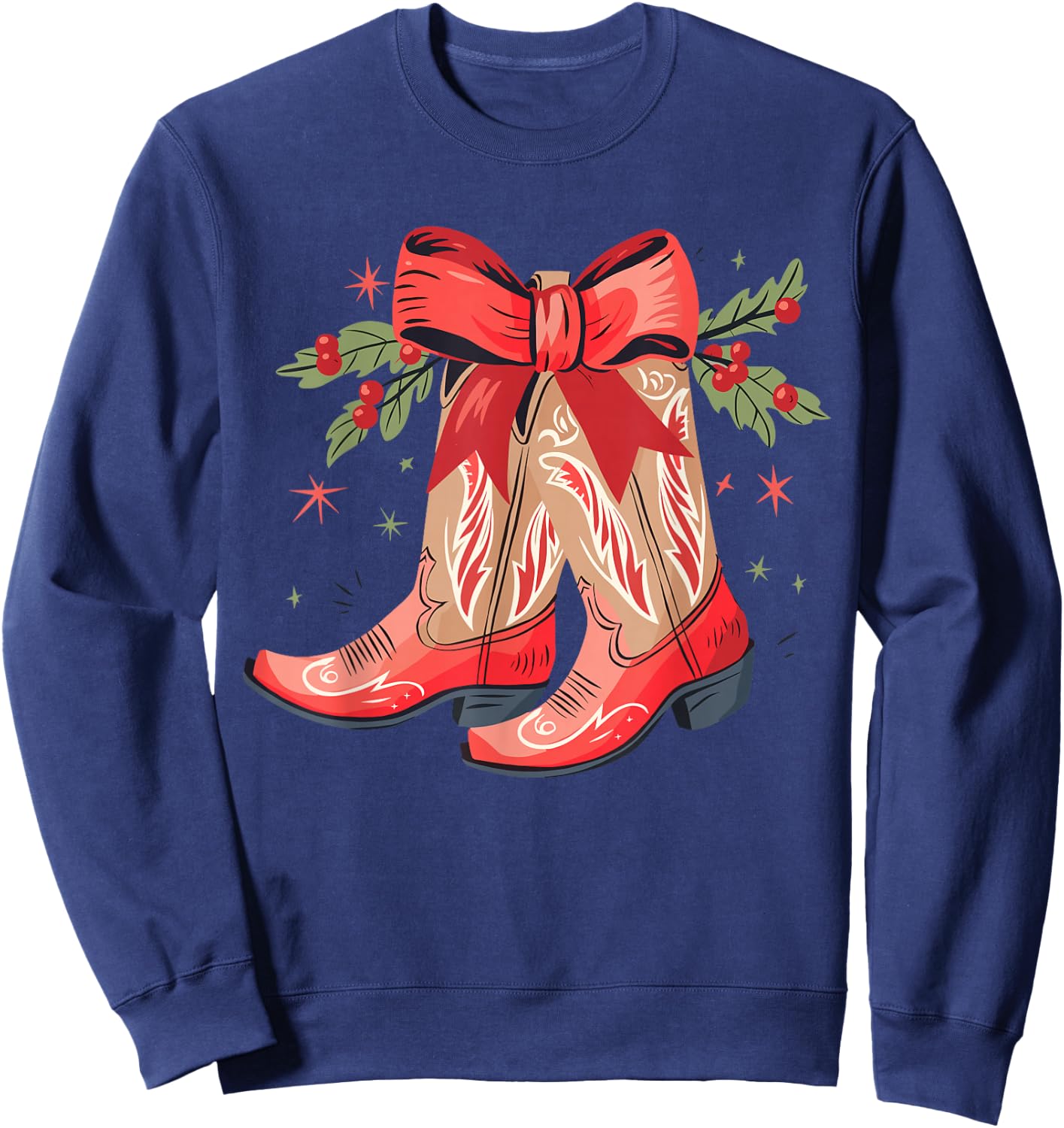 Merry And Bright Cowgirl Boot Christmas Western Cowboy Sweatshirt - Sweatshirt | Navy