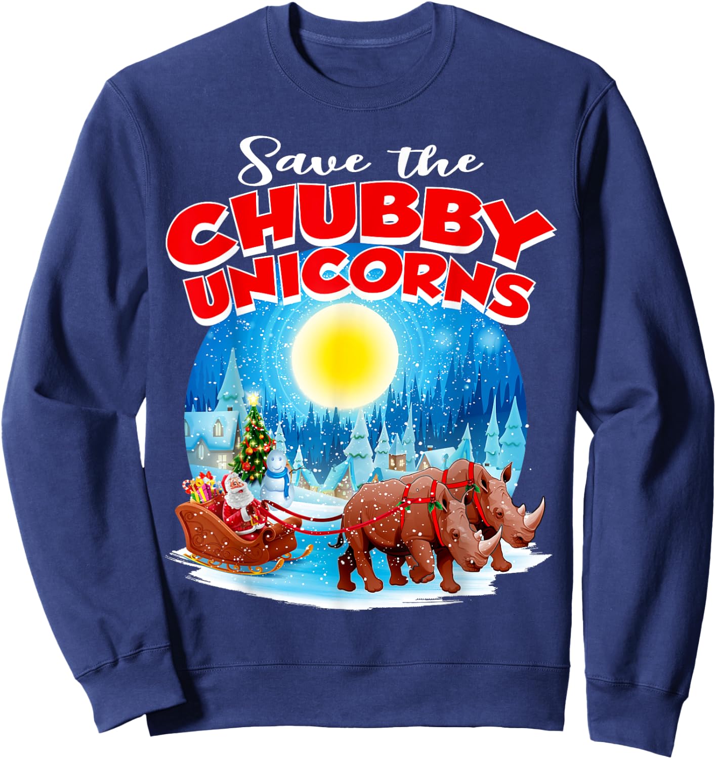 Chubbies Shirt Men Save The Chubby Unicorns Rhino Christmas Sweatshirt - Sweatshirt | Navy