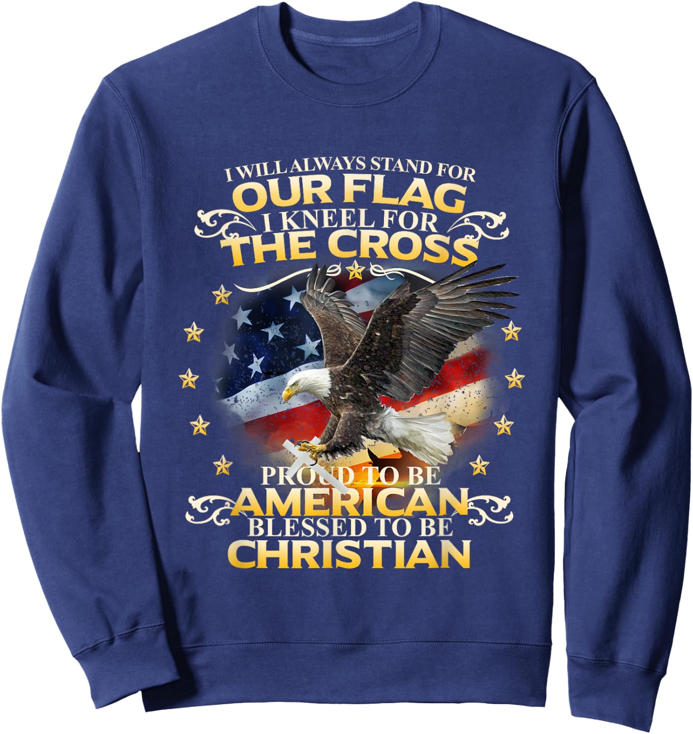 Christian Patriotic American Flag shirt Kids Men Sweatshirt - Sweatshirt | Navy