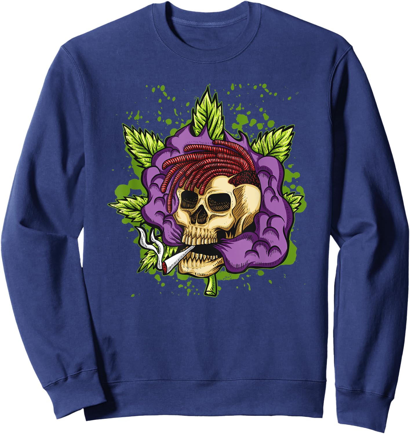 Urban Purple Kush Joint Smoking Skull 420 Marijuana Sweatshirt - Sweatshirt | Navy