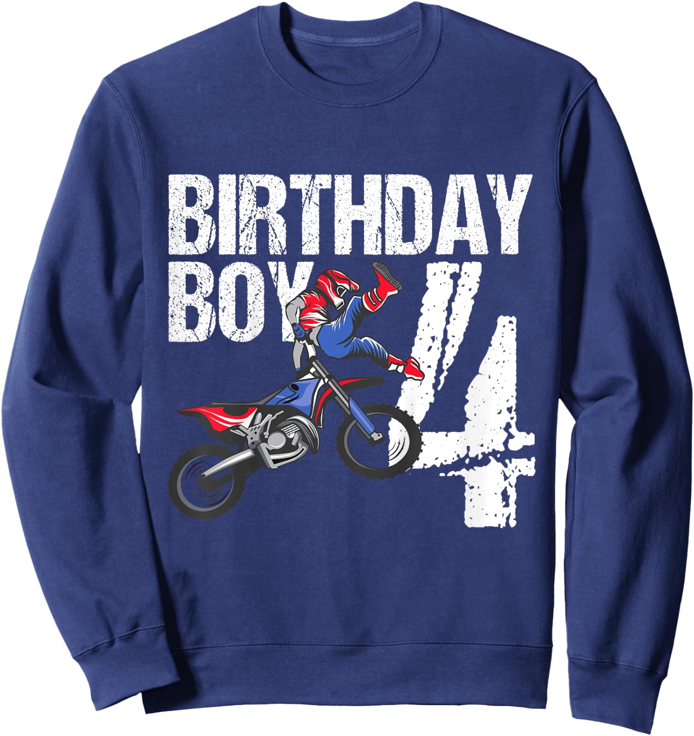 4 Year Old Dirt Bike Birthday Party Motocross MX 4th Gift Sweatshirt - Sweatshirt | Navy