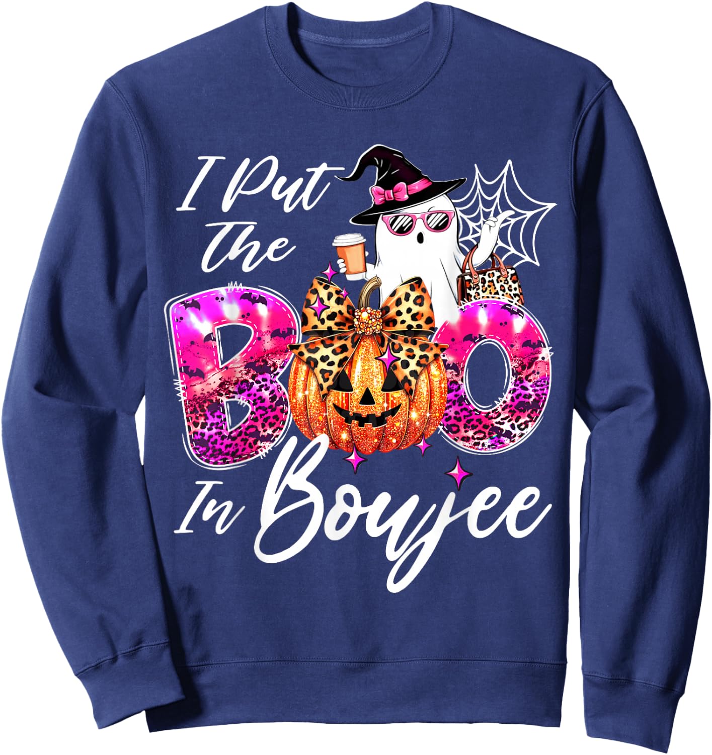 I Put The Boo in Boujee Cute Leopard Boujie Ghost Halloween Sweatshirt - Sweatshirt | Navy