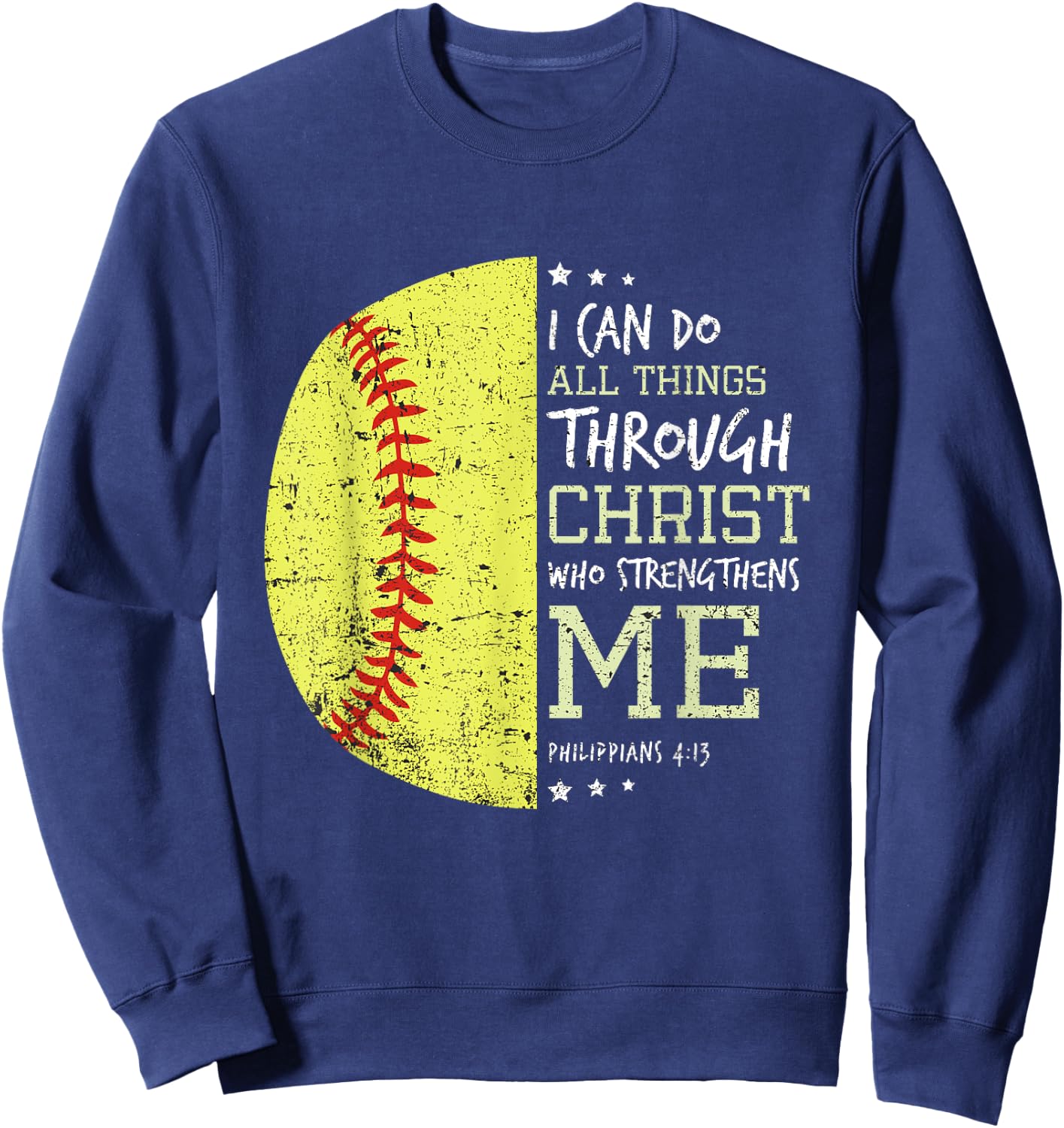 Philippians 4 13 I Can Do All Things Christian Softball Sweatshirt - Sweatshirt | Navy
