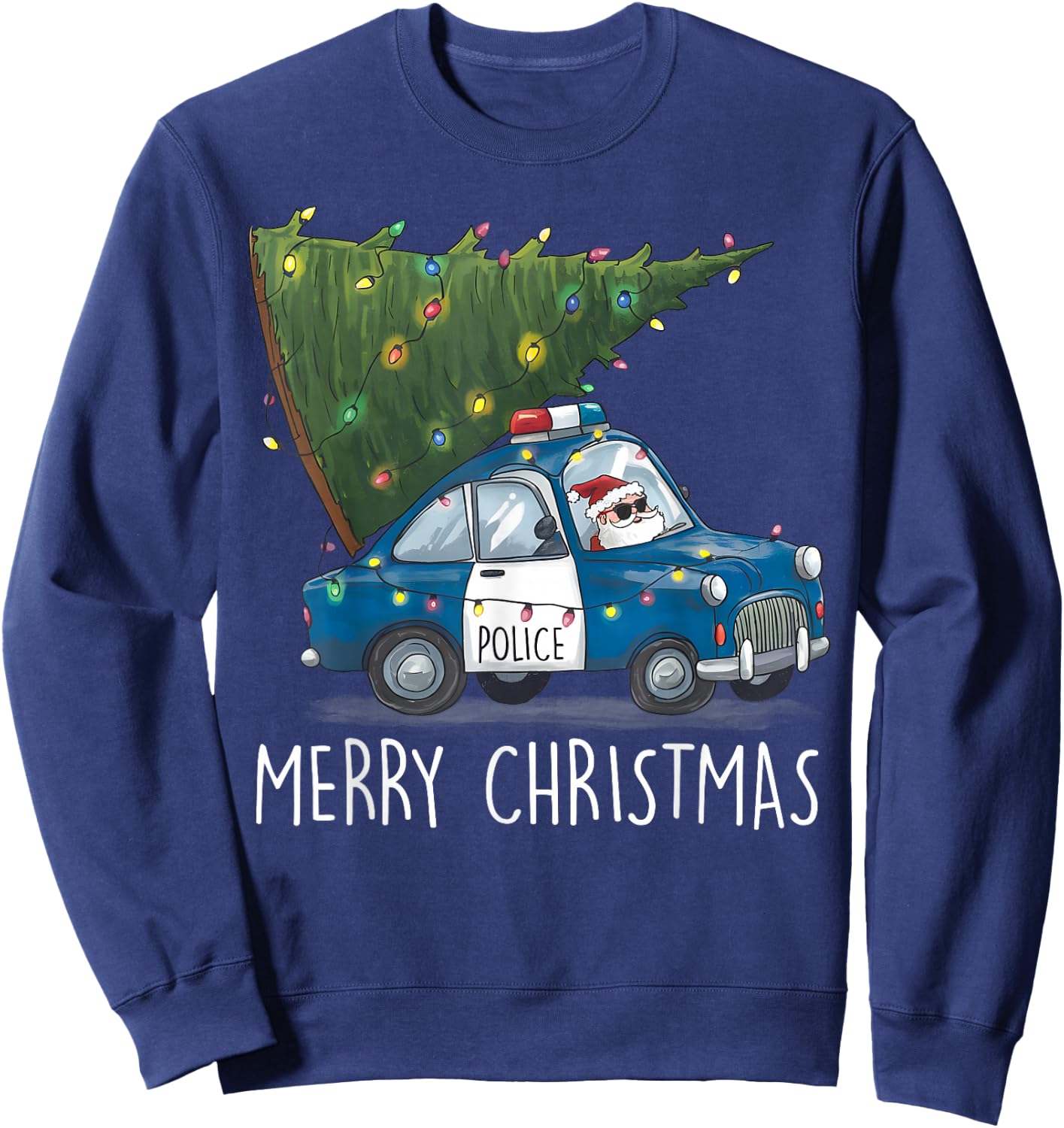 Merry Christmas Police Car Xmas Tree Police Officers Boys Sweatshirt - Sweatshirt | Navy