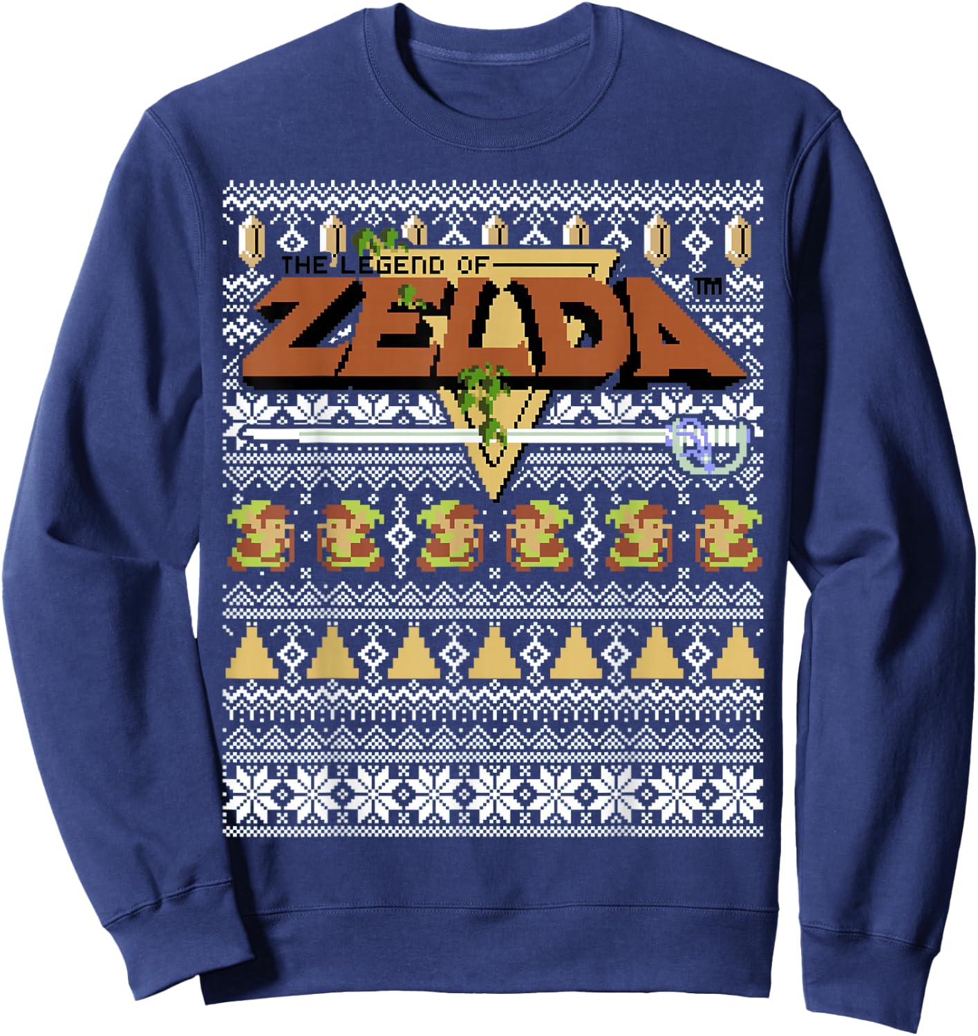 The Legend of Zelda Christmas 8-Bit Ugly Holiday Sweater Sweatshirt - Sweatshirt | Navy