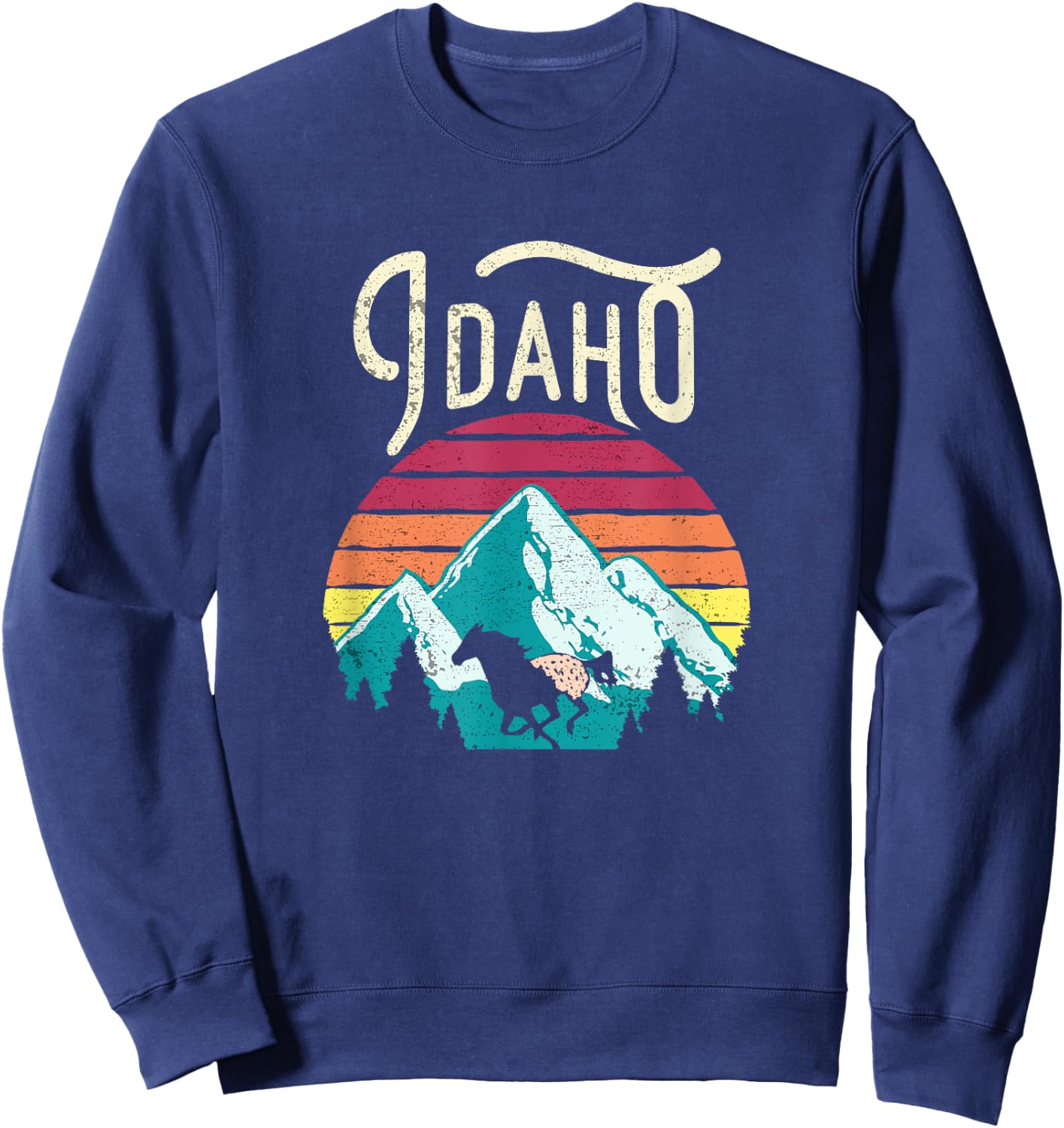 Retro Idaho ID Mountains Outdoor Wildlife Sweatshirt - Sweatshirt | Navy