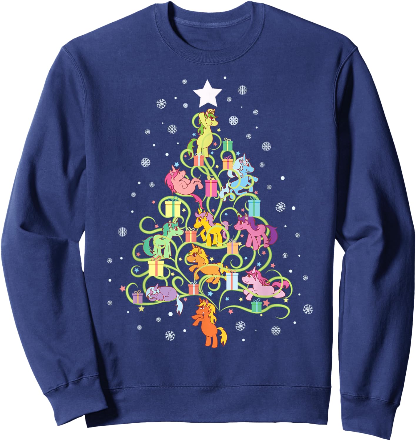 Kids Unicorn Christmas Tree Cute Unicorns Holiday Decor Sweatshirt - Sweatshirt | Navy
