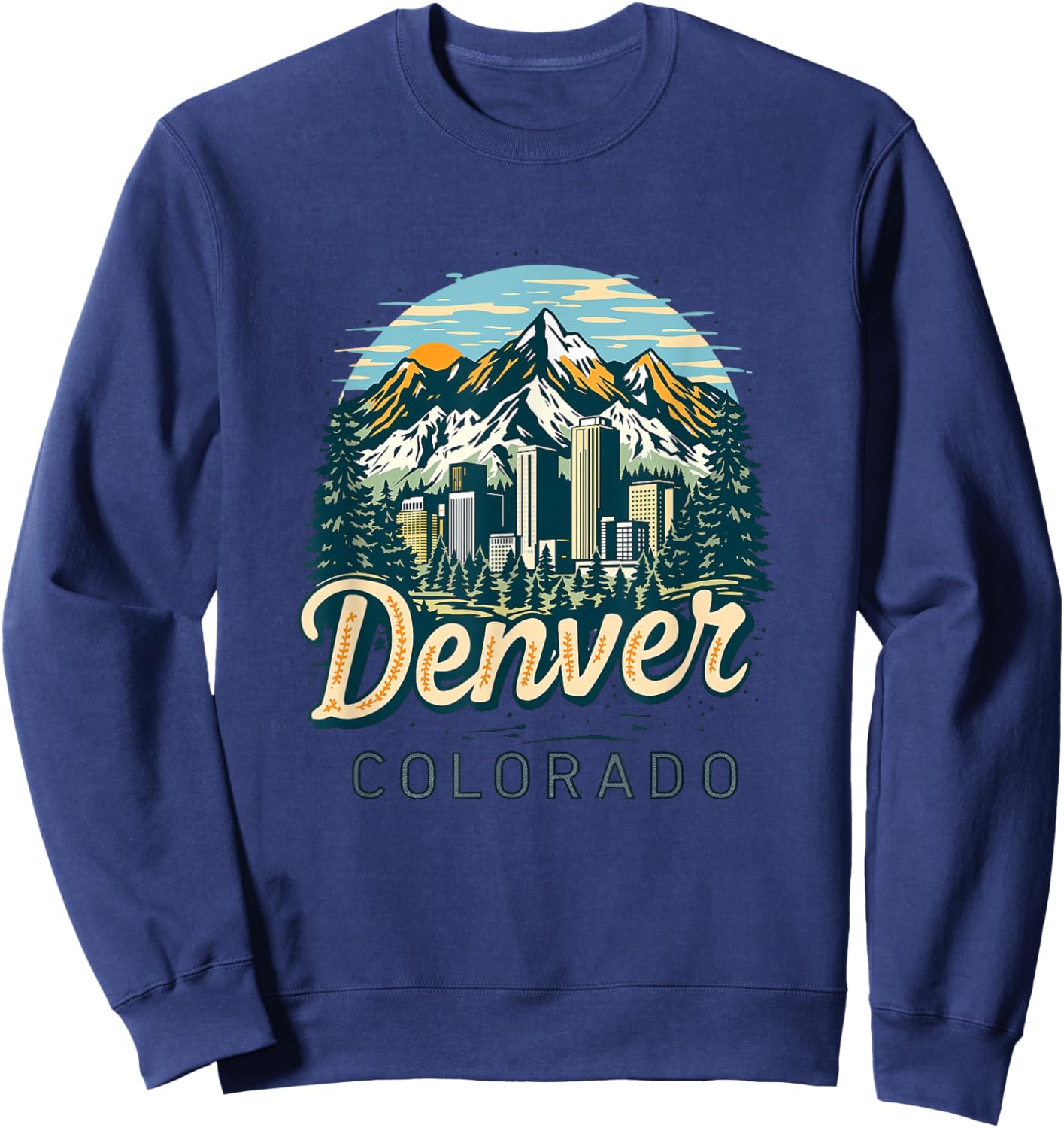 Vintage Denver Colorado Sunset Skyline Cityscape Retro Sweatshirt - Sweatshirt | Navy