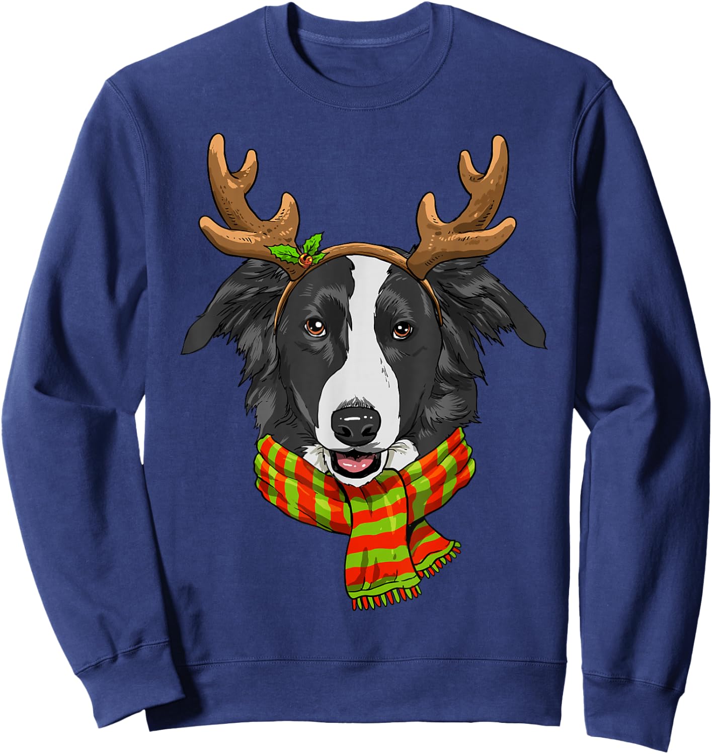 Border Collie Christmas Reindeer Antlers Dog Xmas Sweatshirt - Sweatshirt | Navy