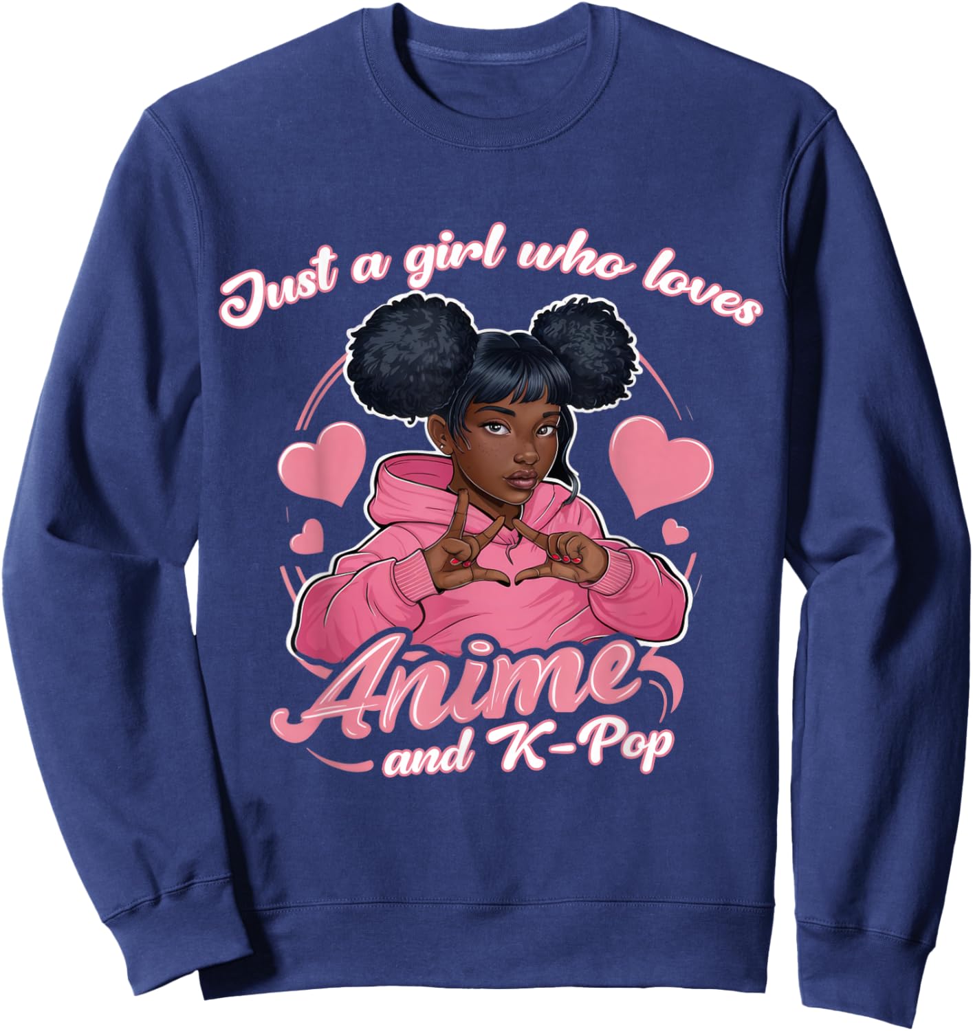 Just A Girl Who Loves Anime And K-Pop African American Afro Sweatshirt - Sweatshirt | Navy