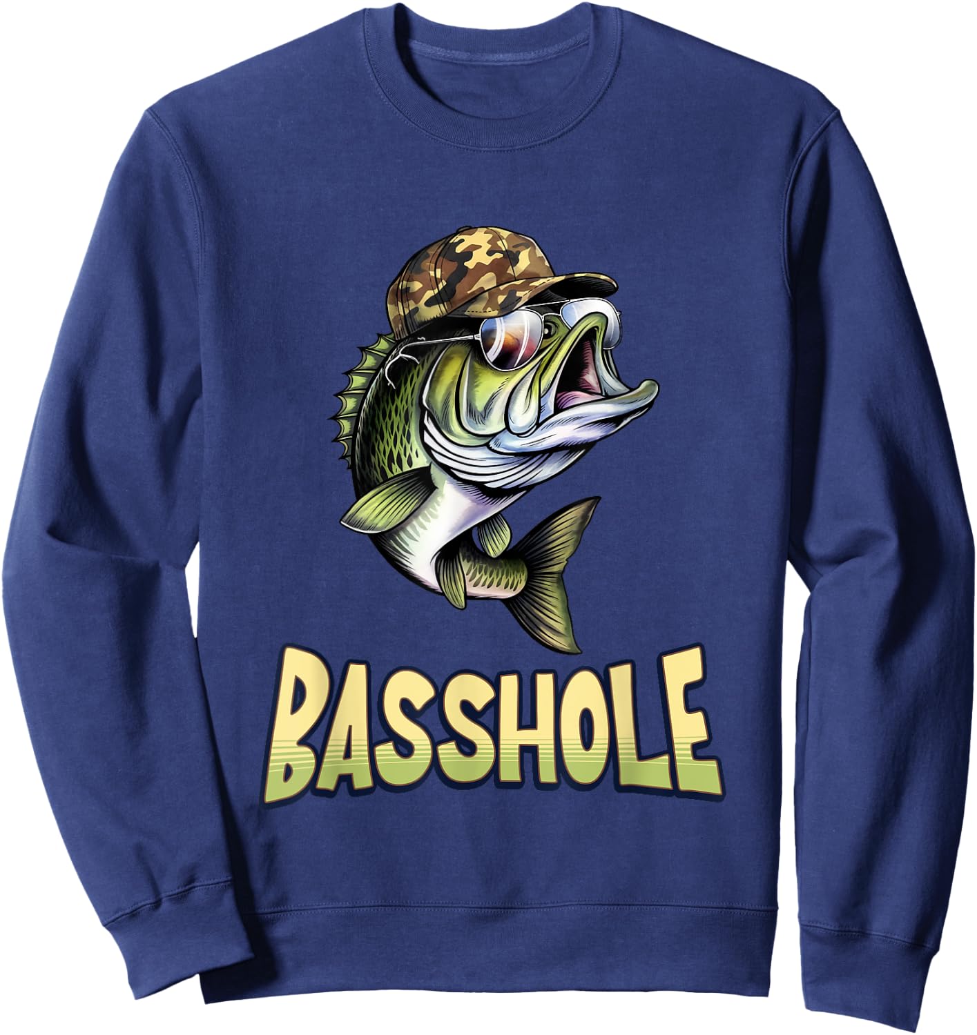 Funny Bass Fishing Basshole Dad Sweatshirt - Sweatshirt | Navy