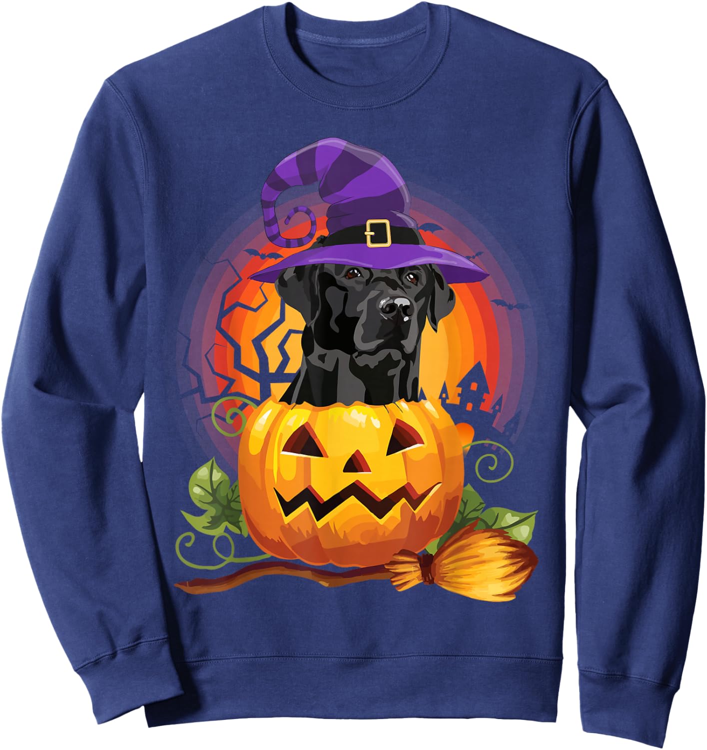 Black Lab Witch Pumpkin Halloween - Dog Lover Costume Gifts Sweatshirt - Sweatshirt | Navy