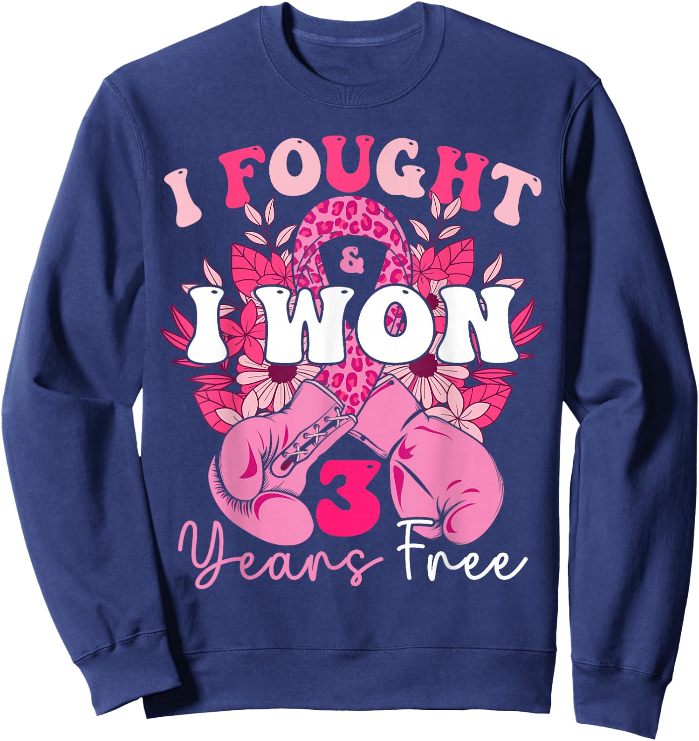 I Fought And I Won 3 Years Free Breast Cancer Awareness 2024 Sweatshirt - Sweatshirt | Navy
