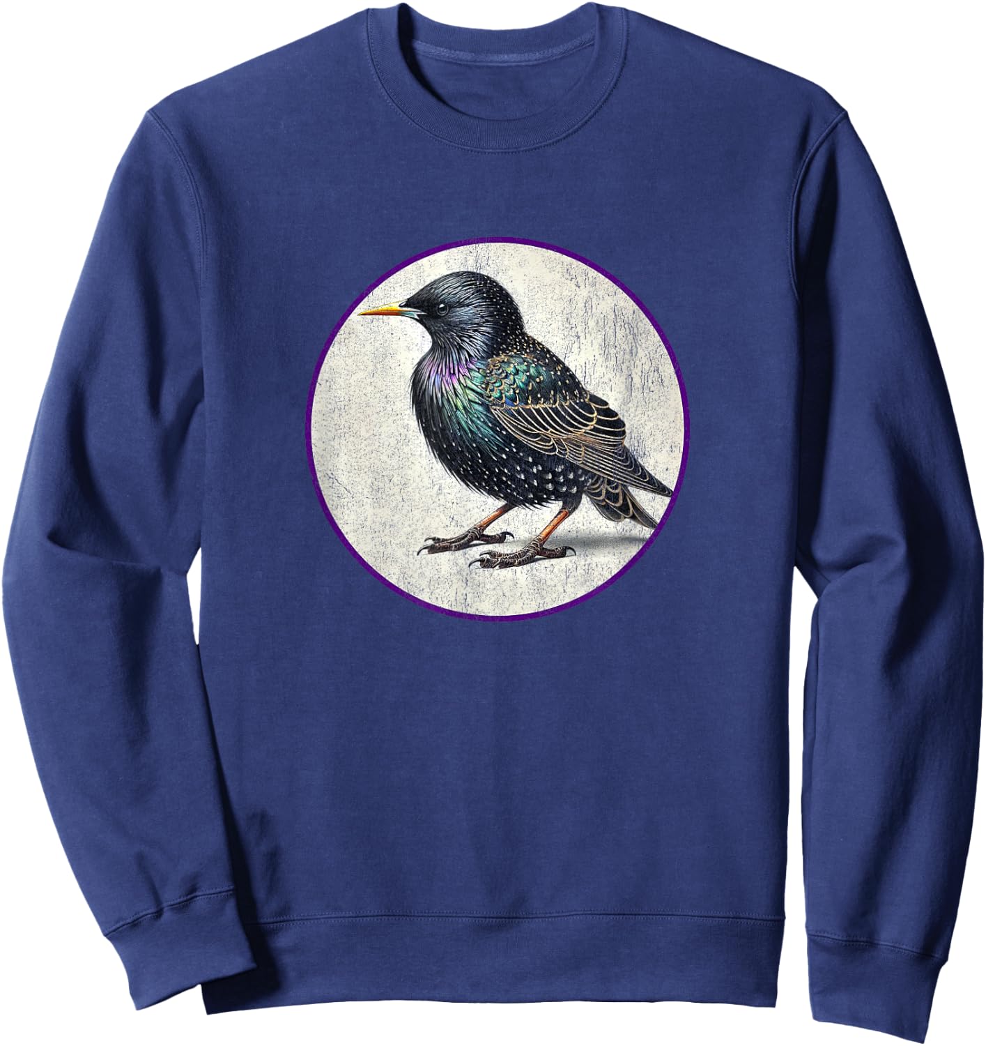 Colorful Retro European Starling Bird Design Sweatshirt - Sweatshirt | Navy