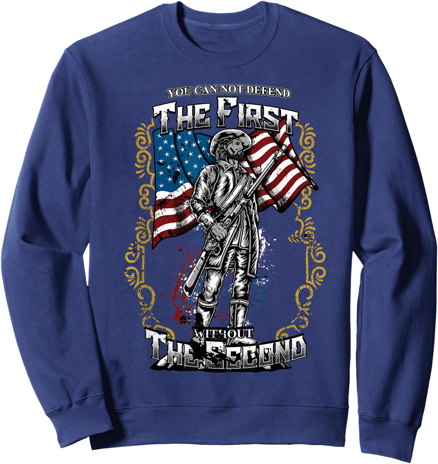 Protect the 2nd Amendment - American Flag Military Gift Sweatshirt - Sweatshirt | Navy