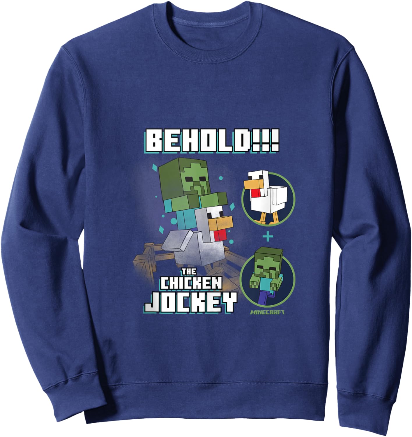 Minecraft Behold The Chicken Jockey Zombie on Chicken Design Sweatshirt - Sweatshirt | Navy